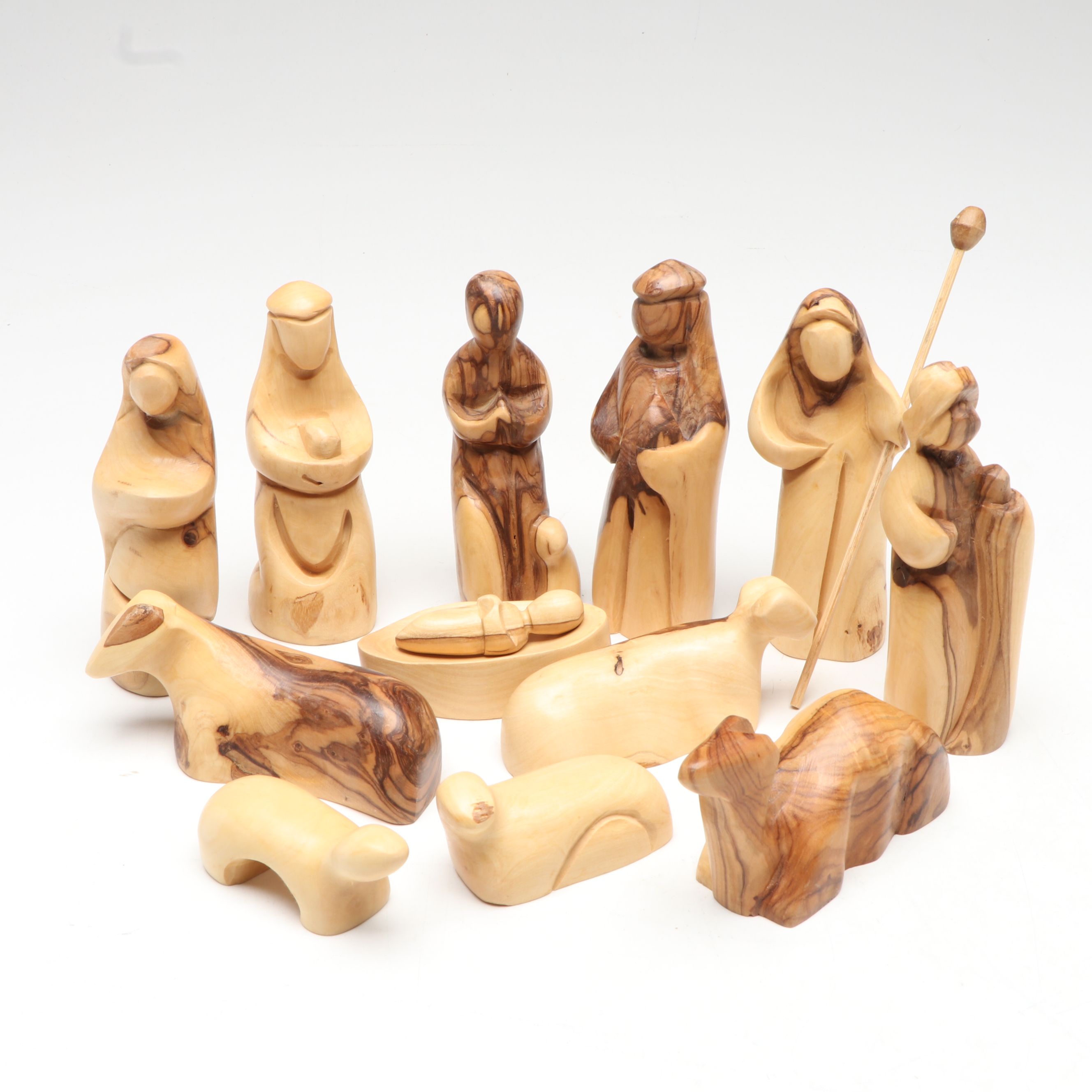 Handcrafted Olivewood and Bark Nativity Set