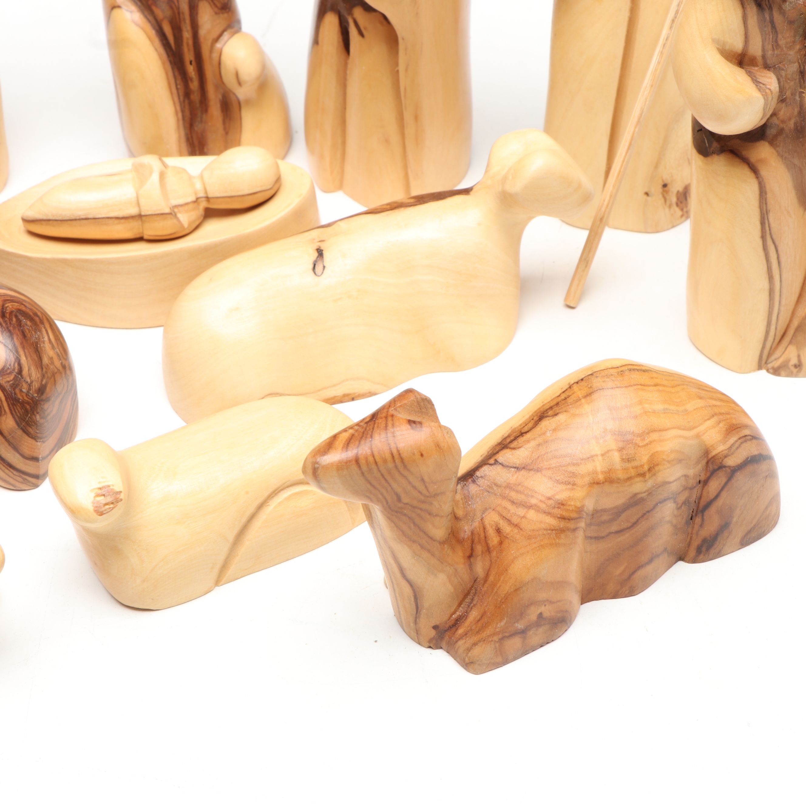 Handcrafted Olivewood and Bark Nativity Set