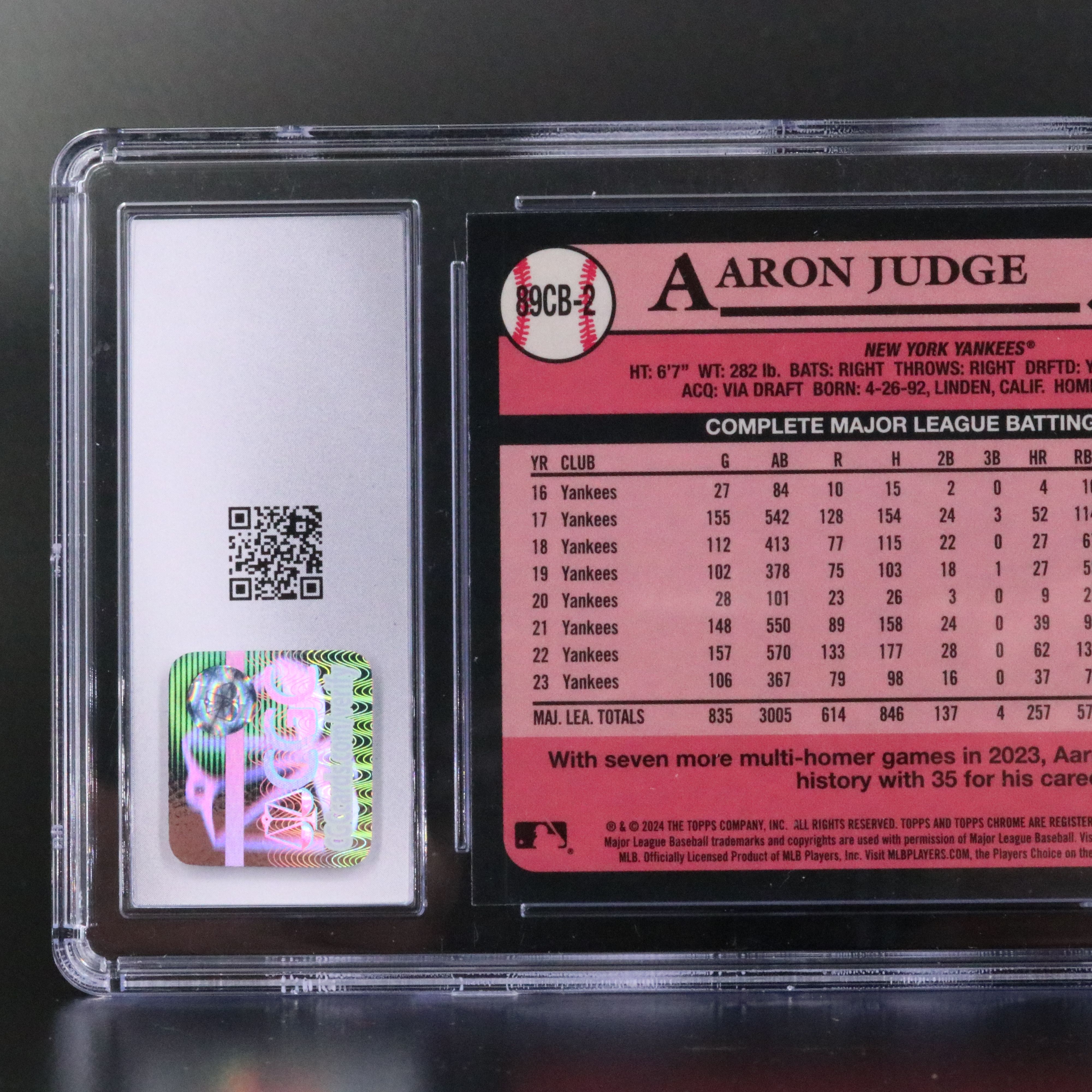 2024 Topps Chrome Aaron Judge ‘89 Baseball Card Graded CGC 10
