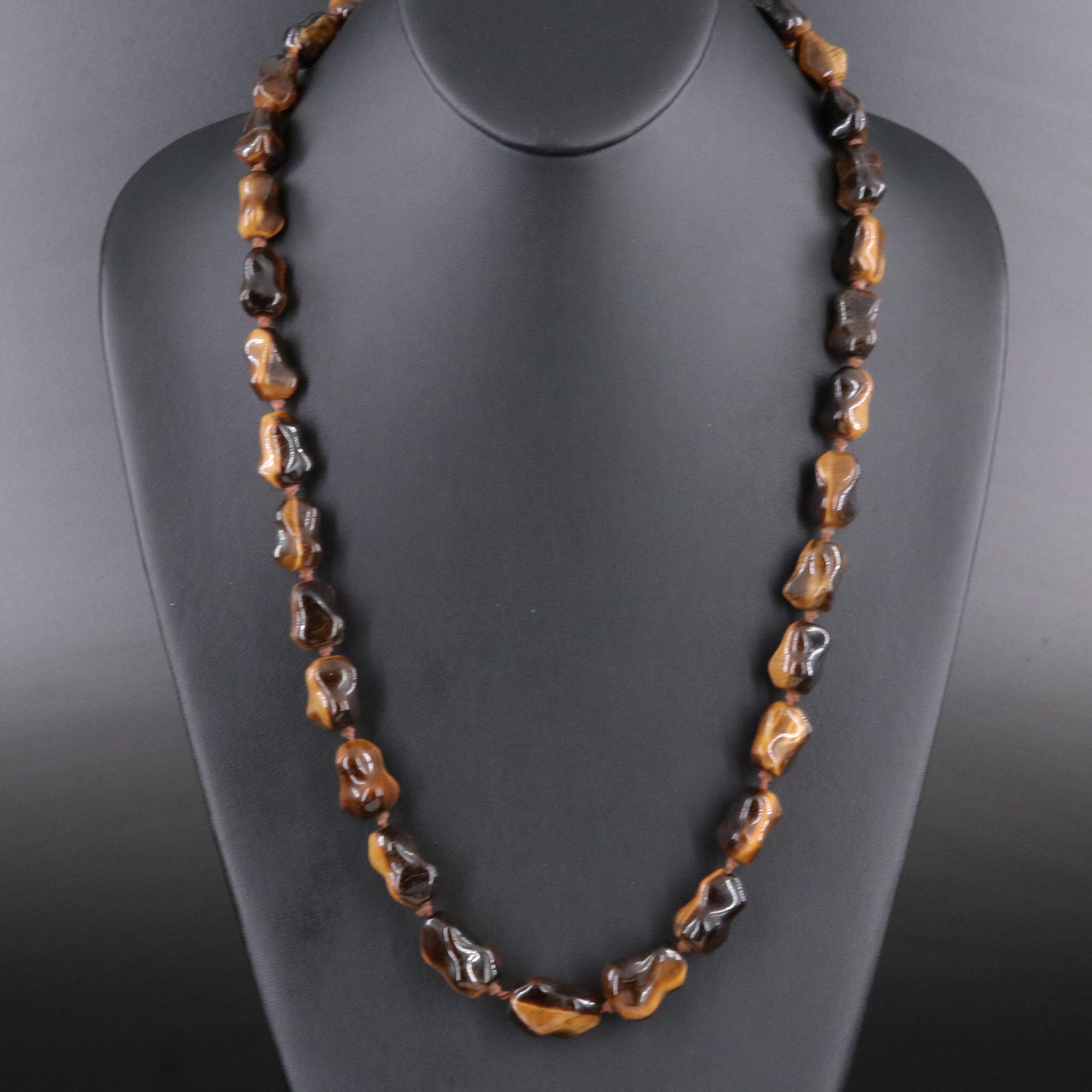 Tiger's Eye Bead Necklace with 980 Silver Clasp