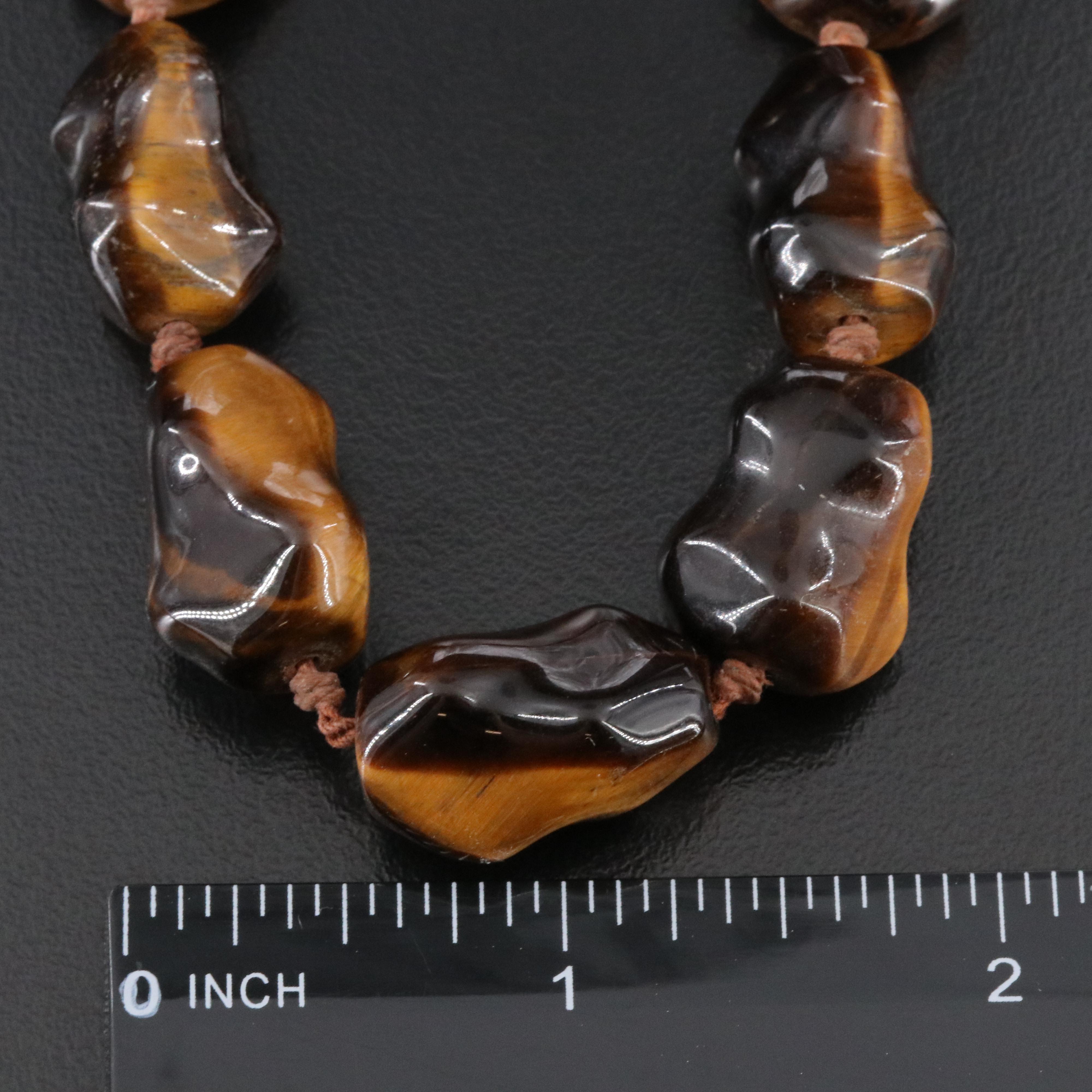 Tiger's Eye Bead Necklace with 980 Silver Clasp