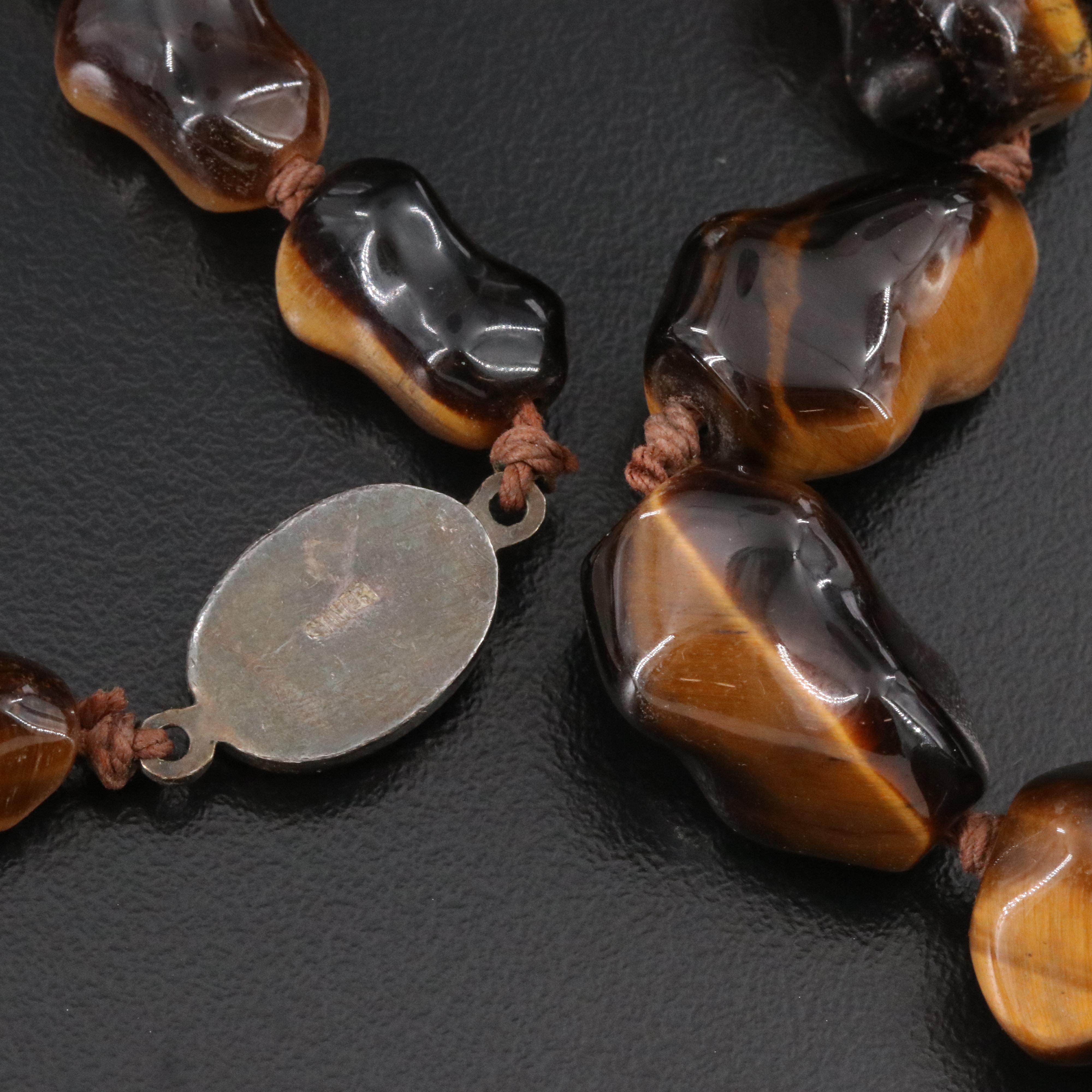 Tiger's Eye Bead Necklace with 980 Silver Clasp