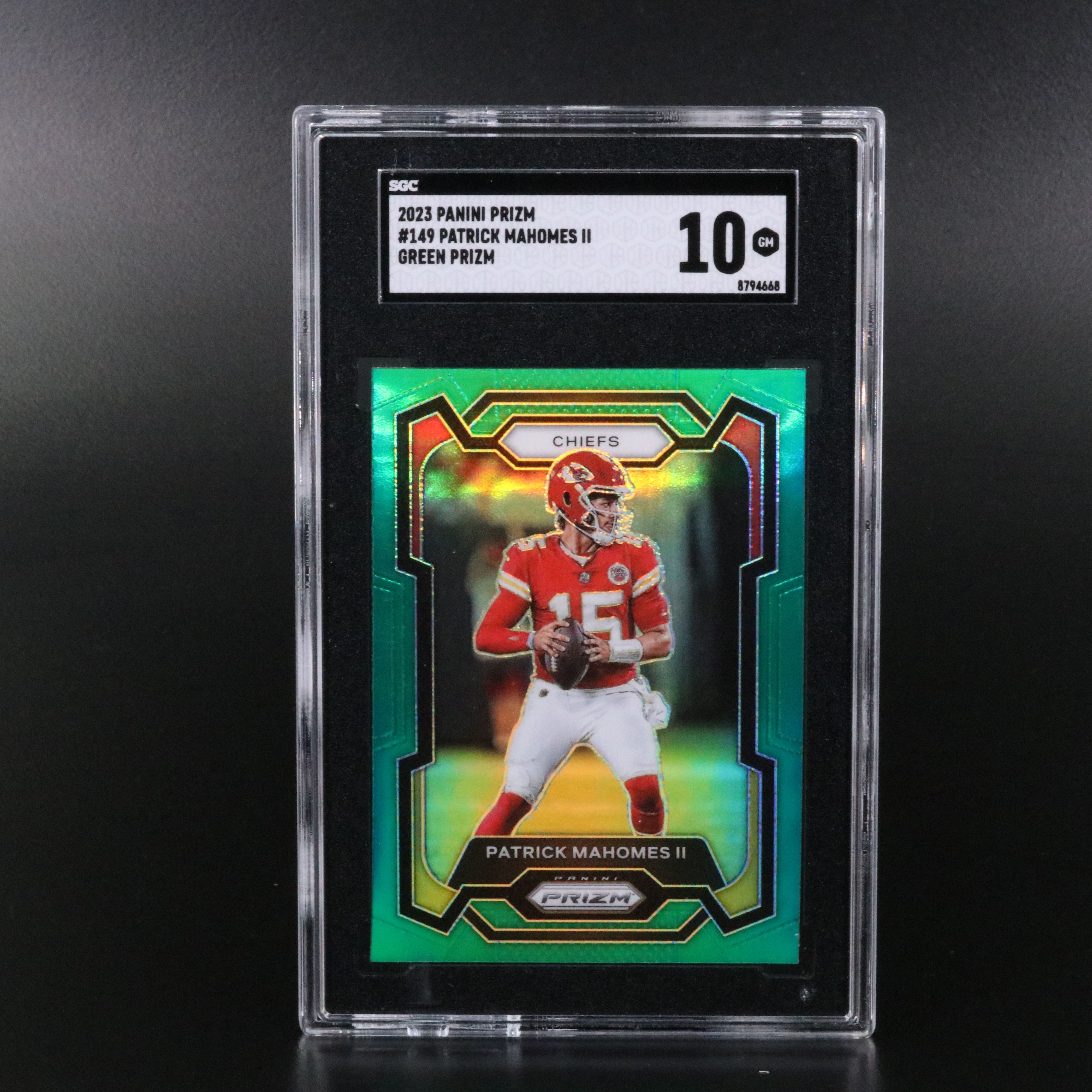 2023 Prizm Patrick Mahomes Green Prizm Football Card Graded SGC 10