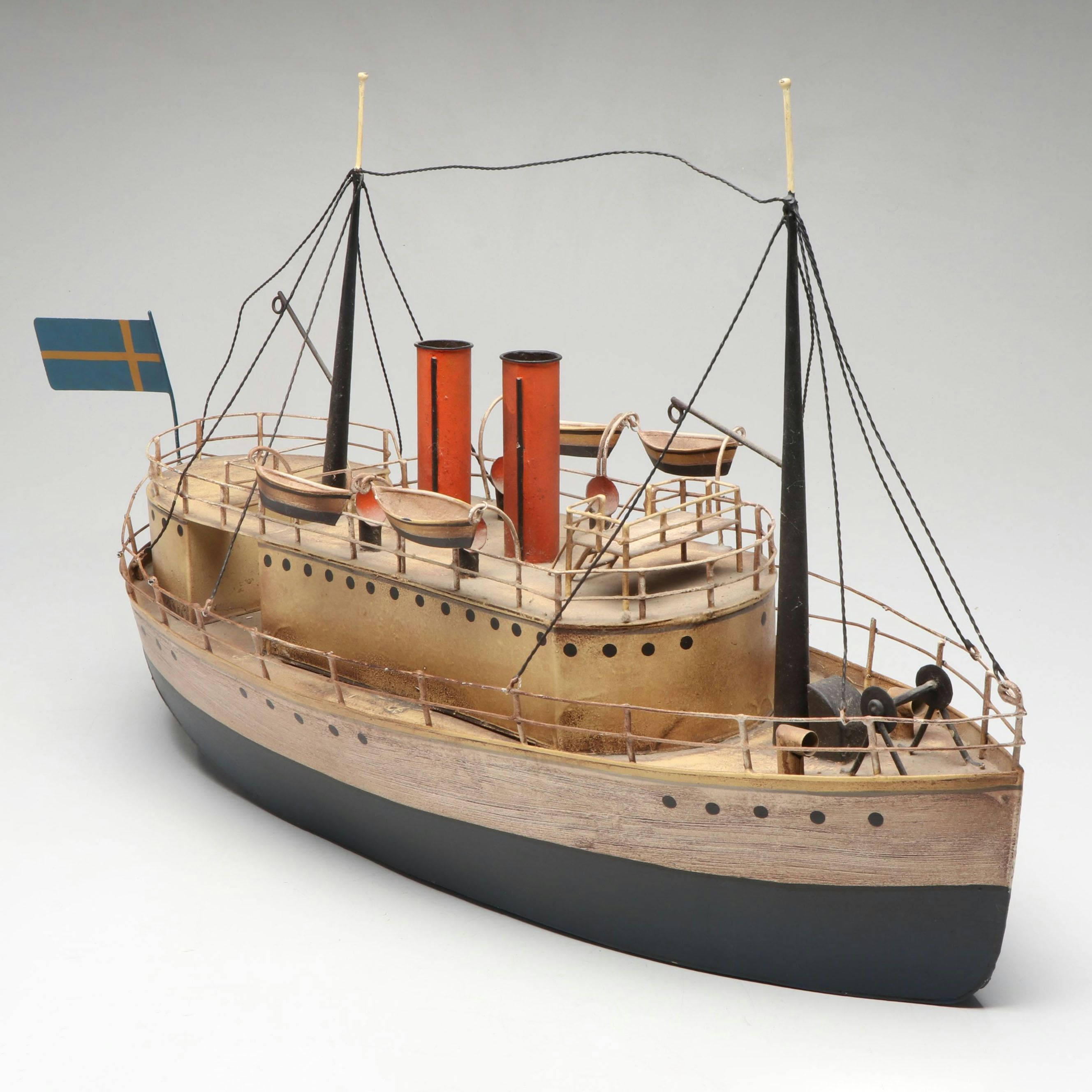 Hand-Painted Metal Swedish Steamship Model
