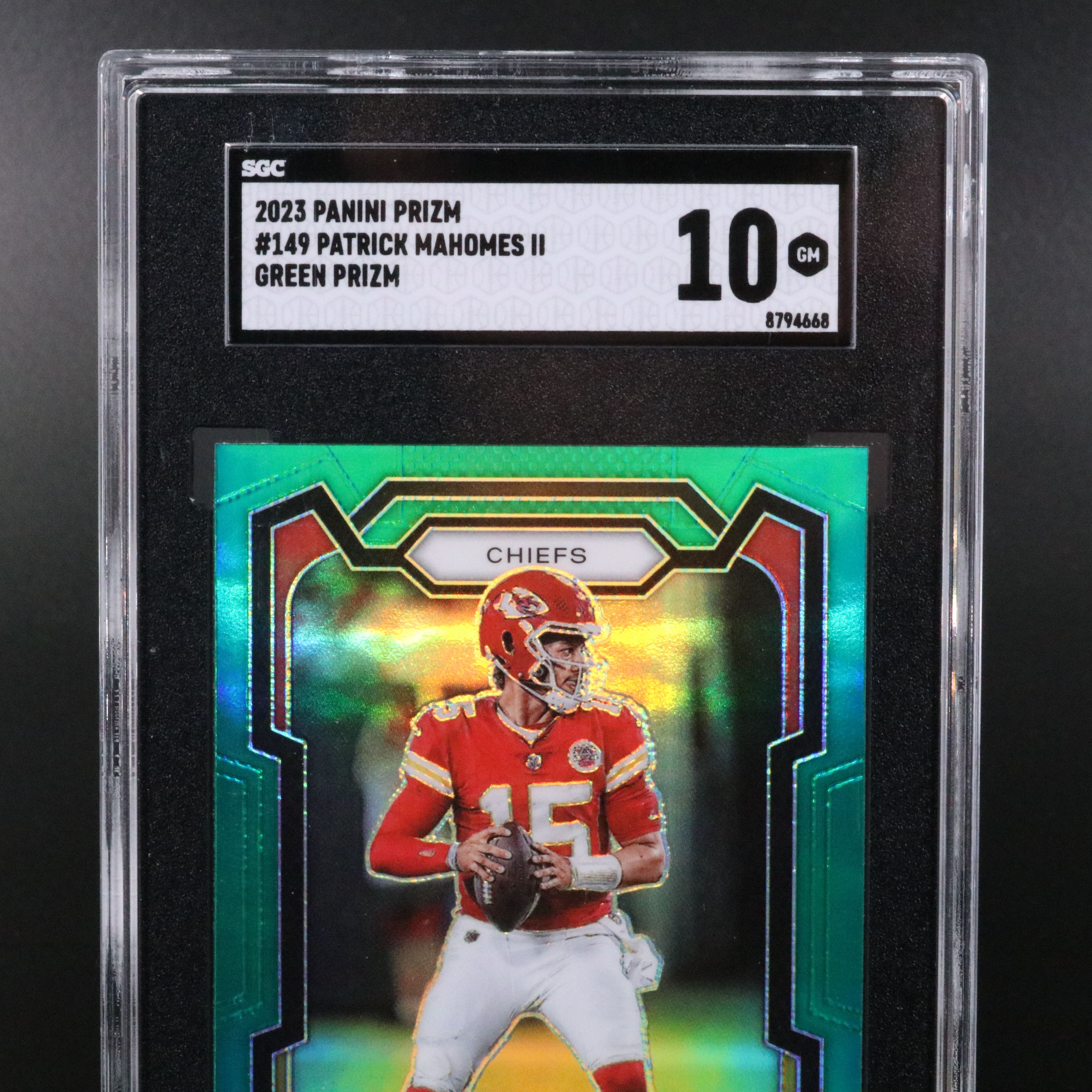 2023 Prizm Patrick Mahomes Green Prizm Football Card Graded SGC 10