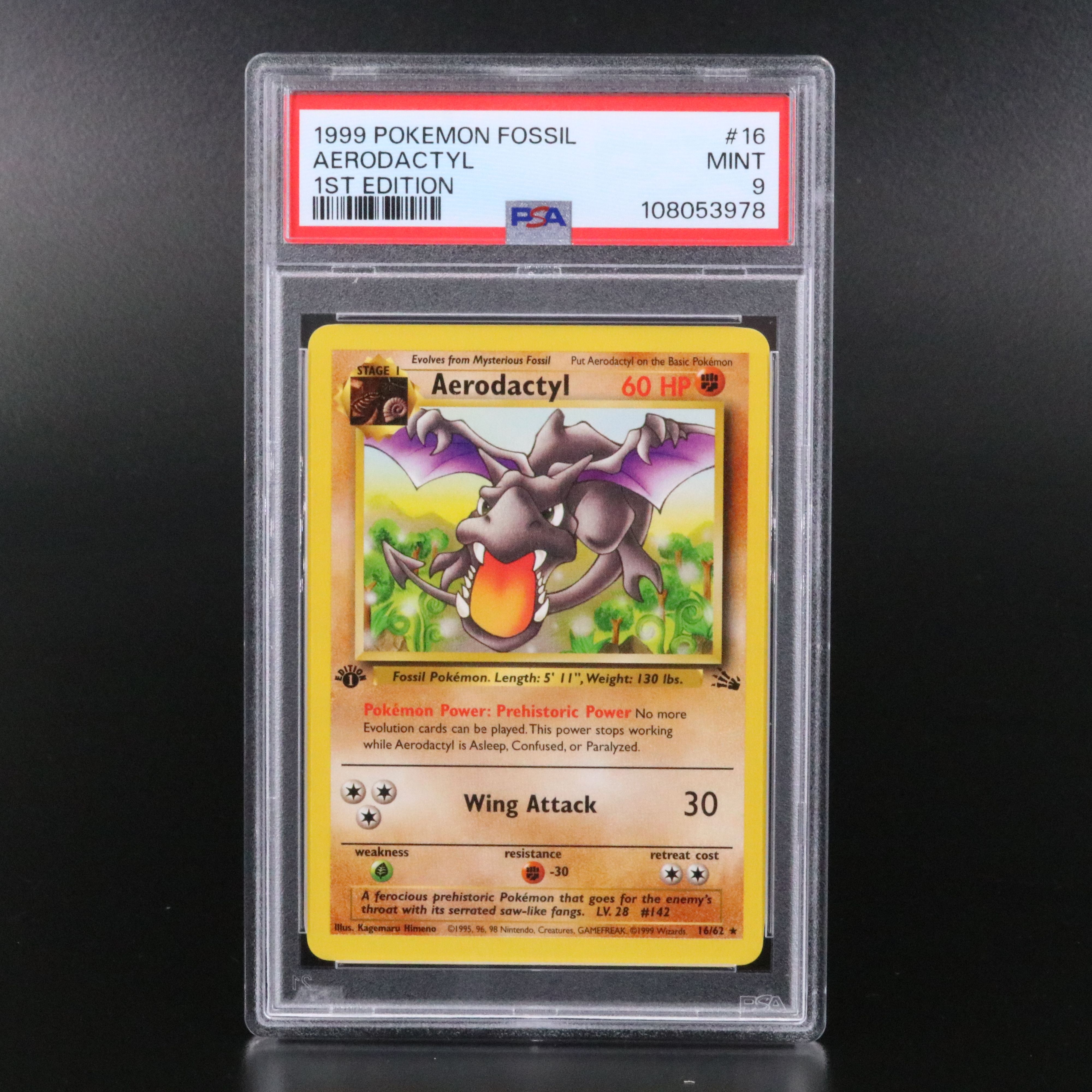Fossil Aerodactyl 1st Edition Pokémon Card Graded PSA 9