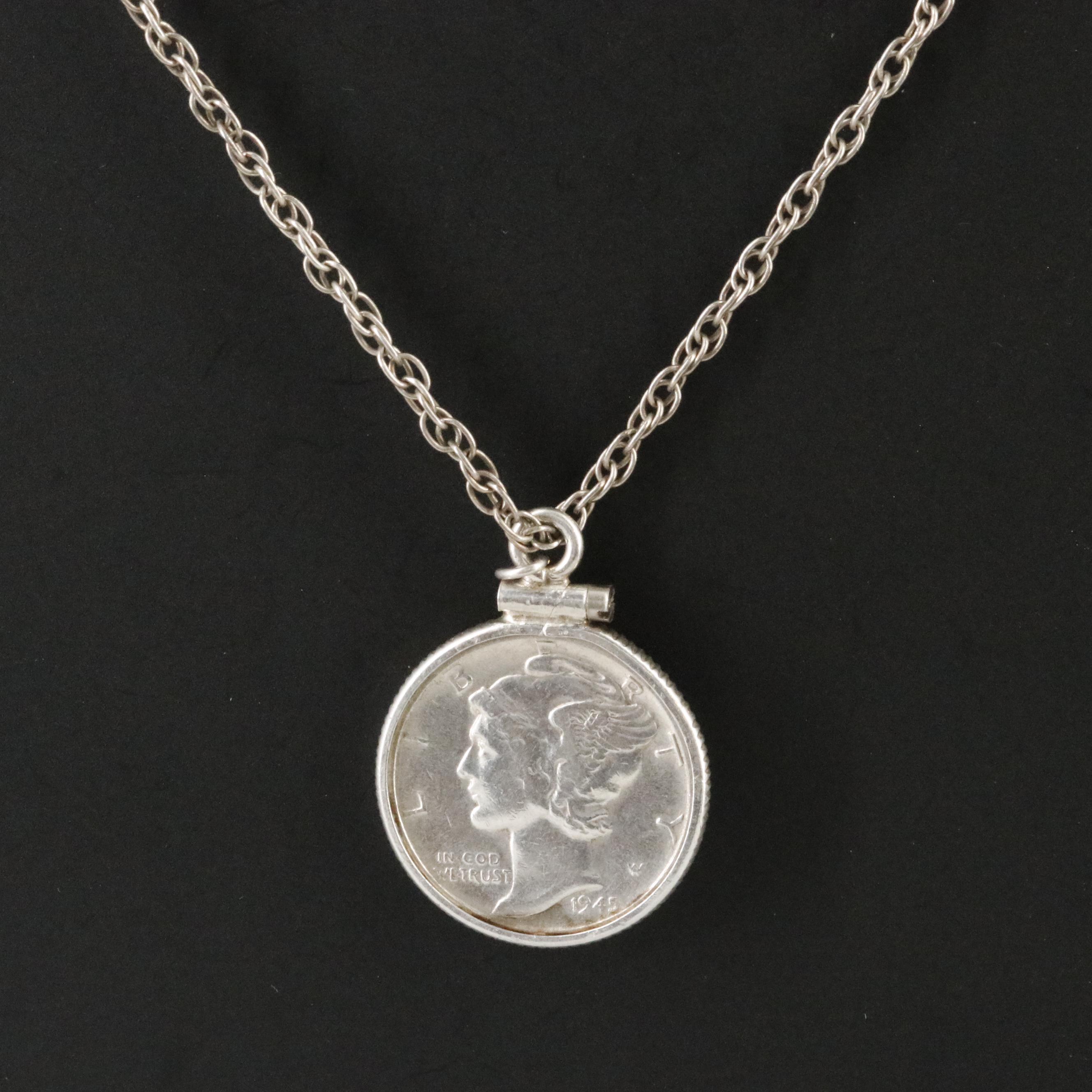 Sterling Necklace with 1945 Mercury Dime