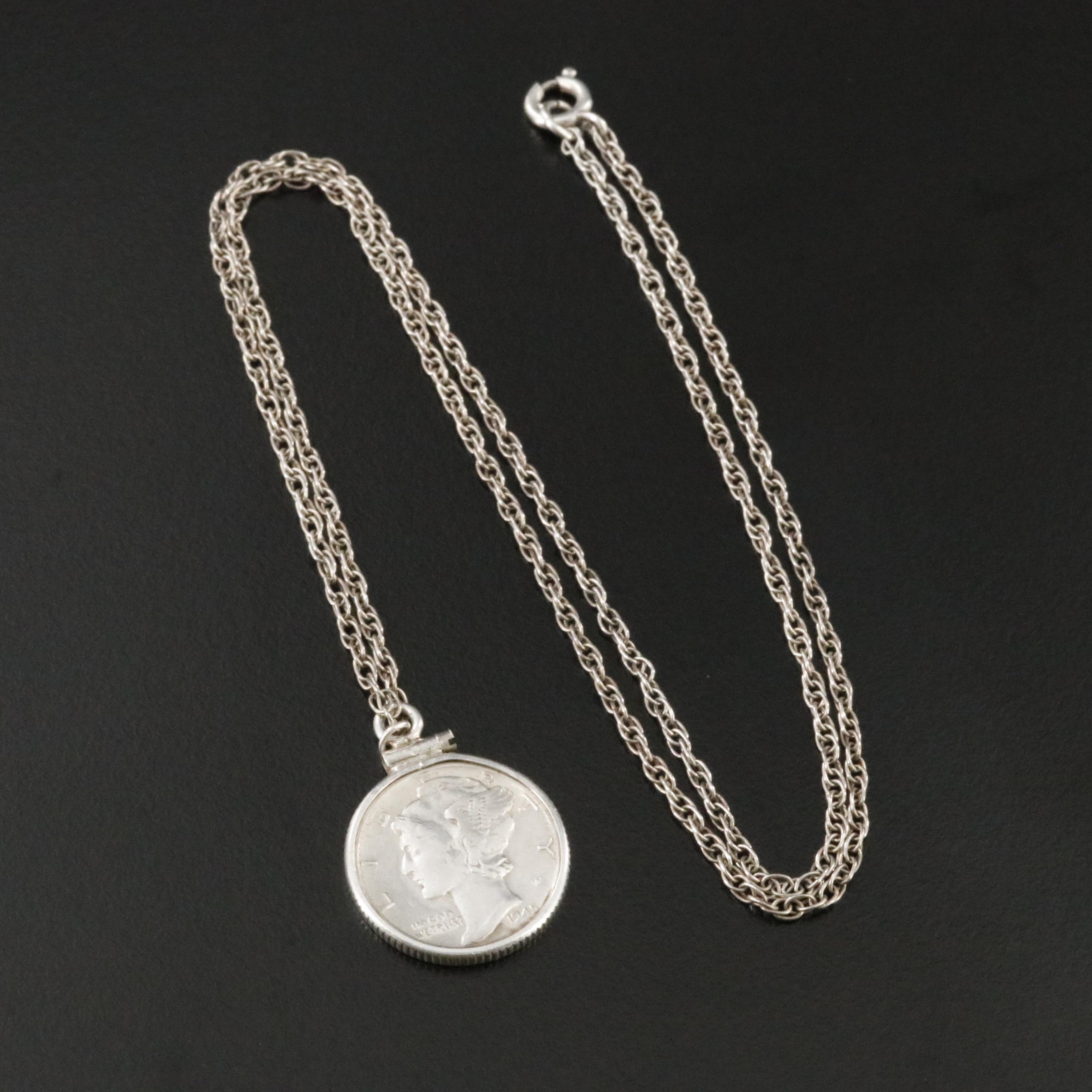 Sterling Necklace with 1945 Mercury Dime