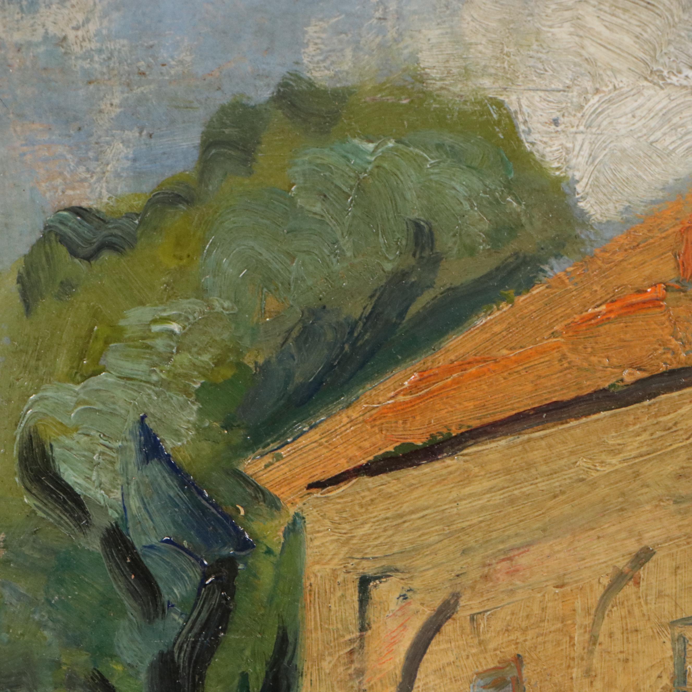 Mary Schneider Oil Painting of Spanish Style Villa, 1949