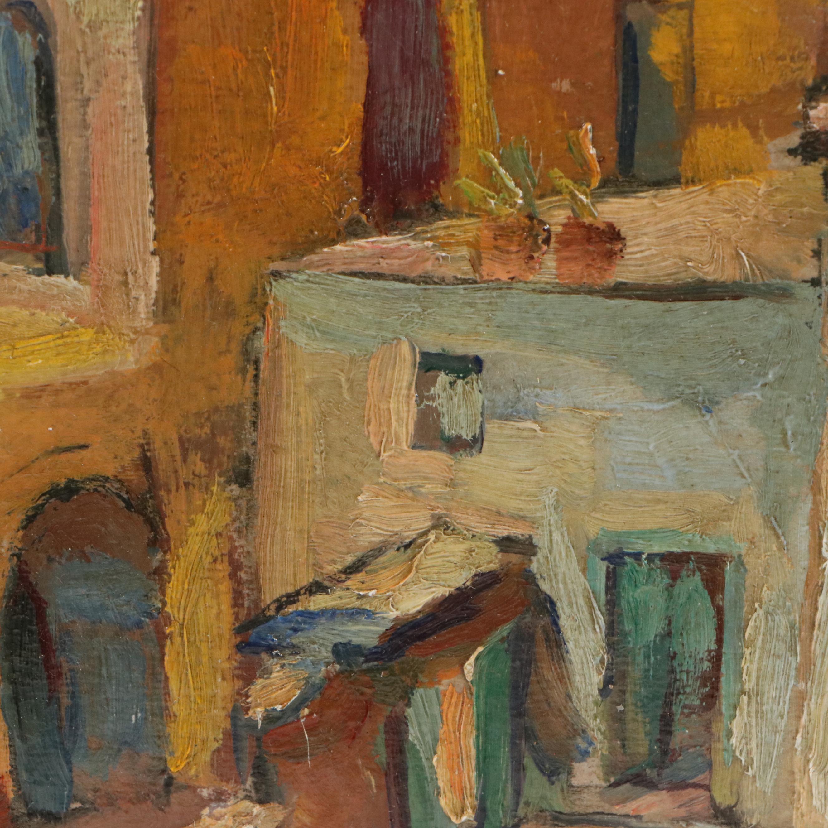 Mary Schneider Oil Painting of Spanish Style Villa, 1949