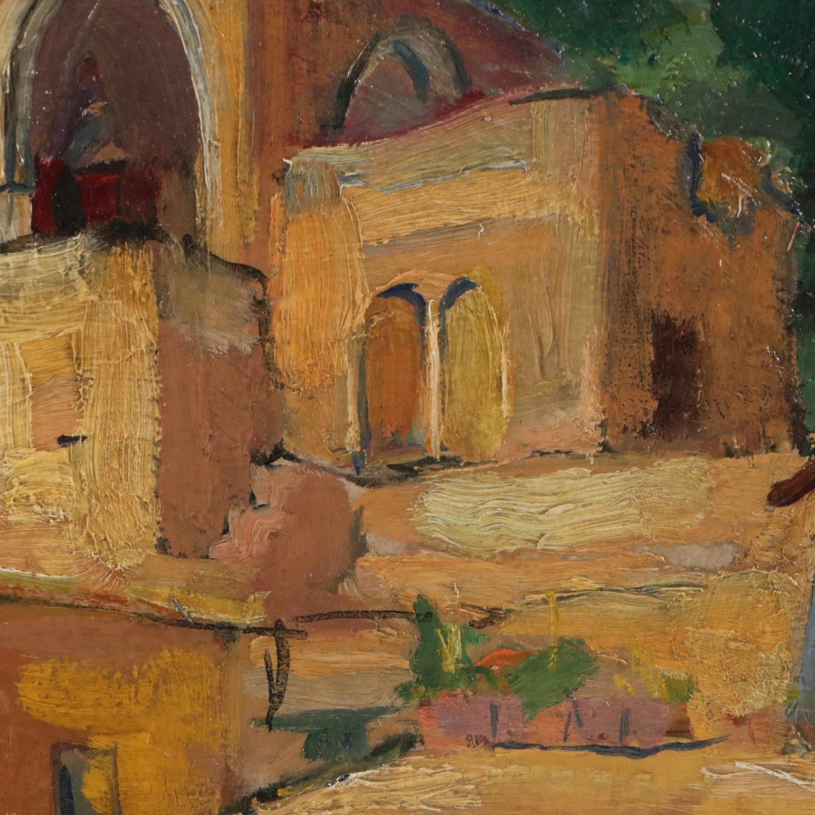 Mary Schneider Oil Painting of Spanish Style Villa, 1949