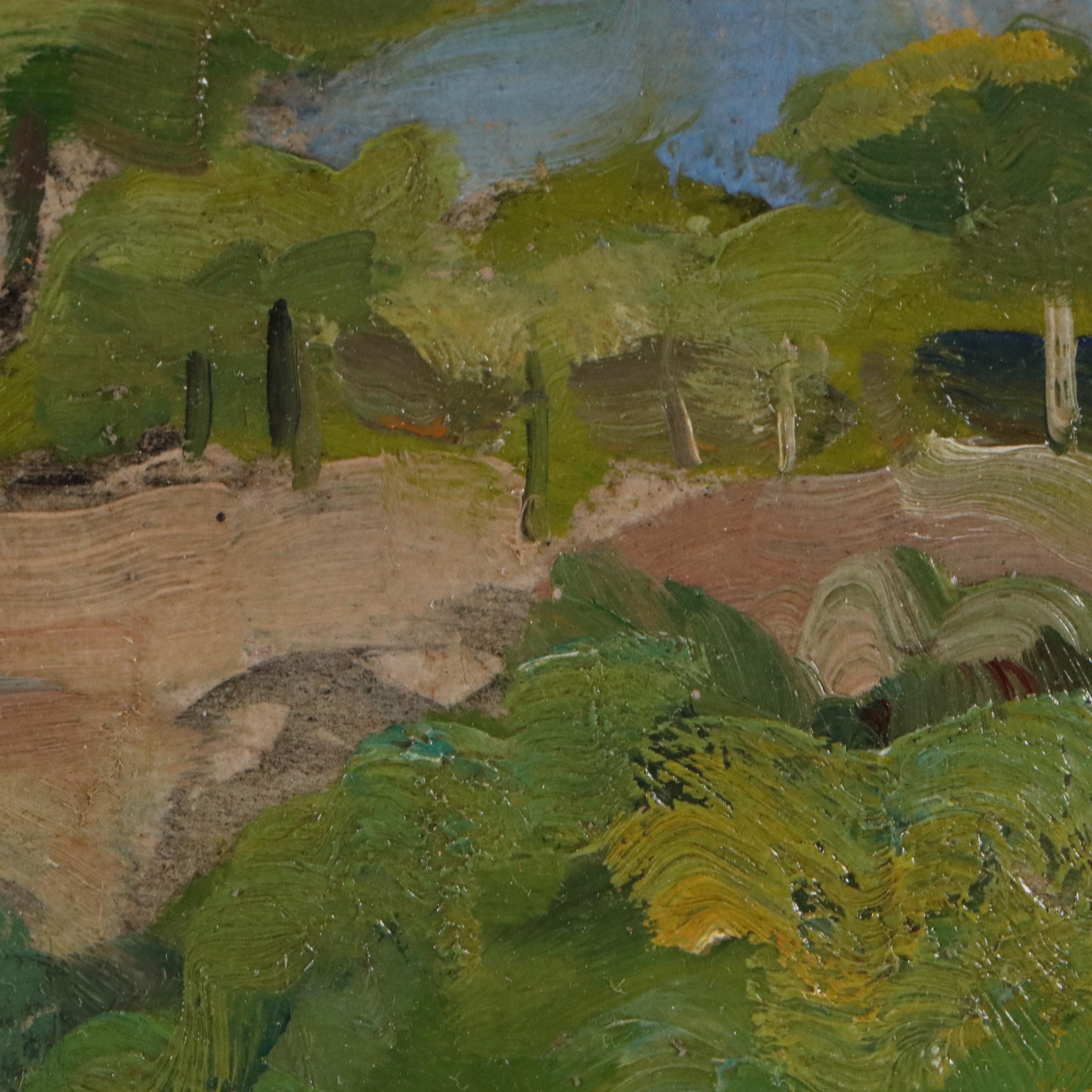 Mary Schneider Oil Painting of Spanish Style Villa, 1949