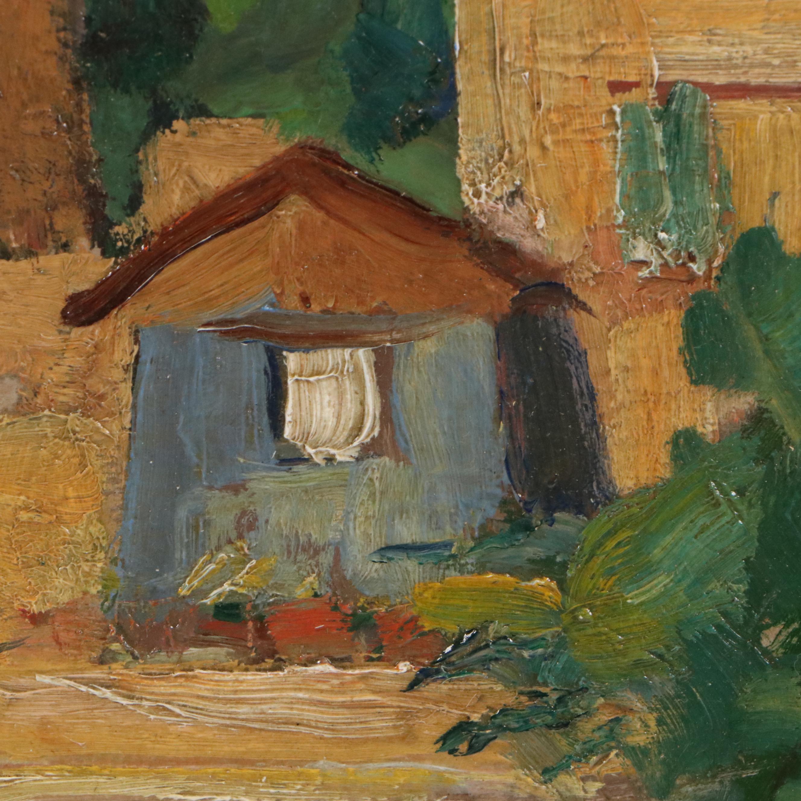 Mary Schneider Oil Painting of Spanish Style Villa, 1949