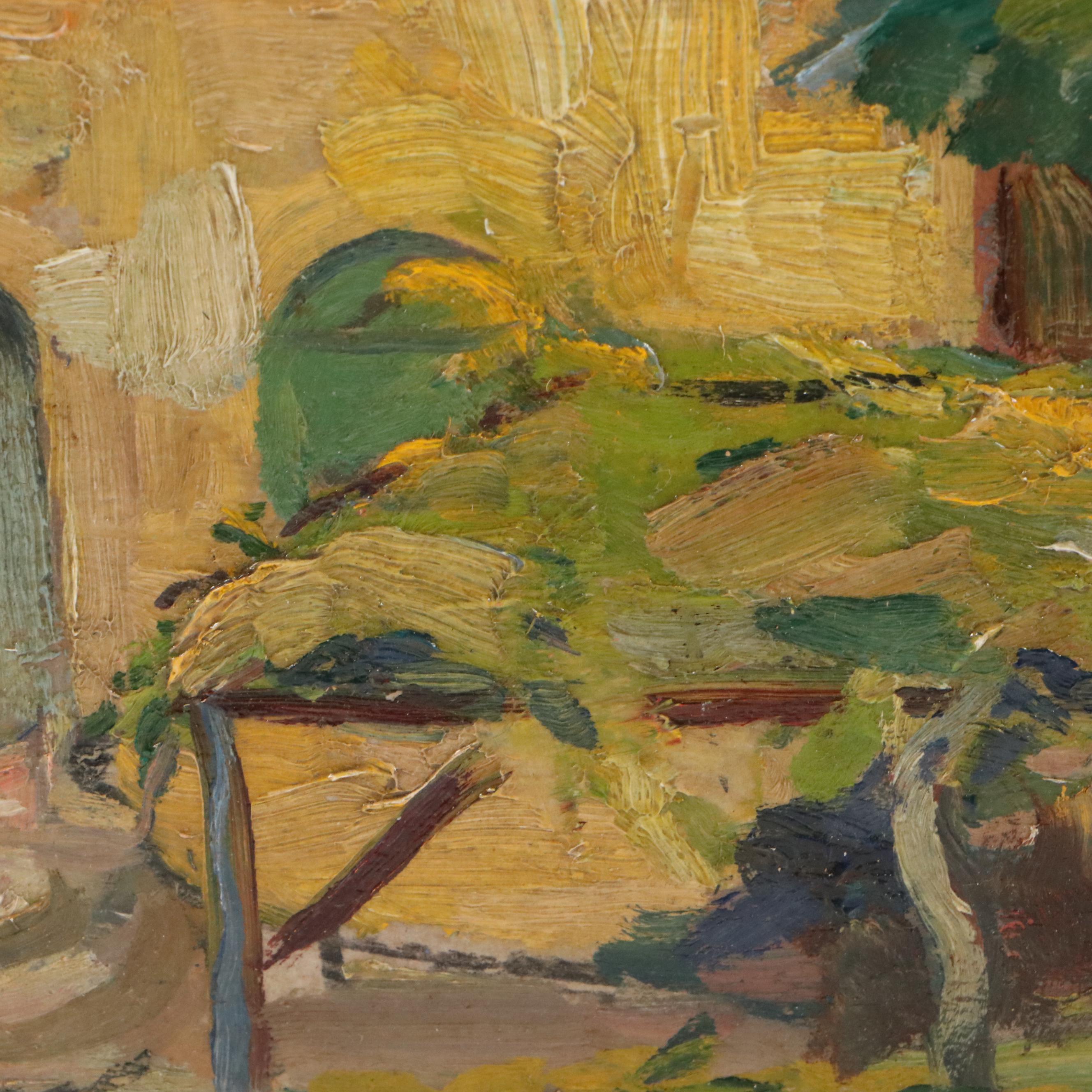 Mary Schneider Oil Painting of Spanish Style Villa, 1949