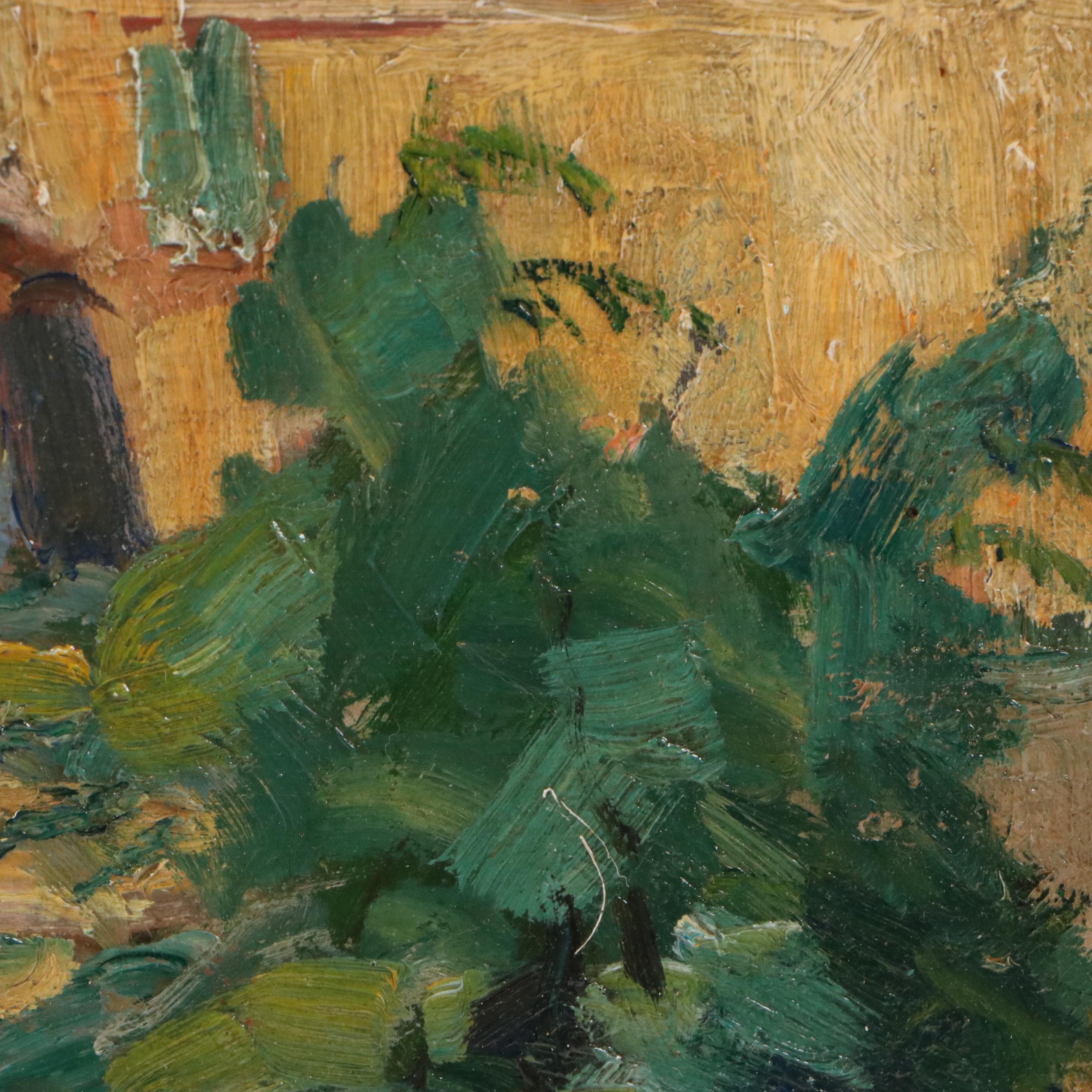 Mary Schneider Oil Painting of Spanish Style Villa, 1949