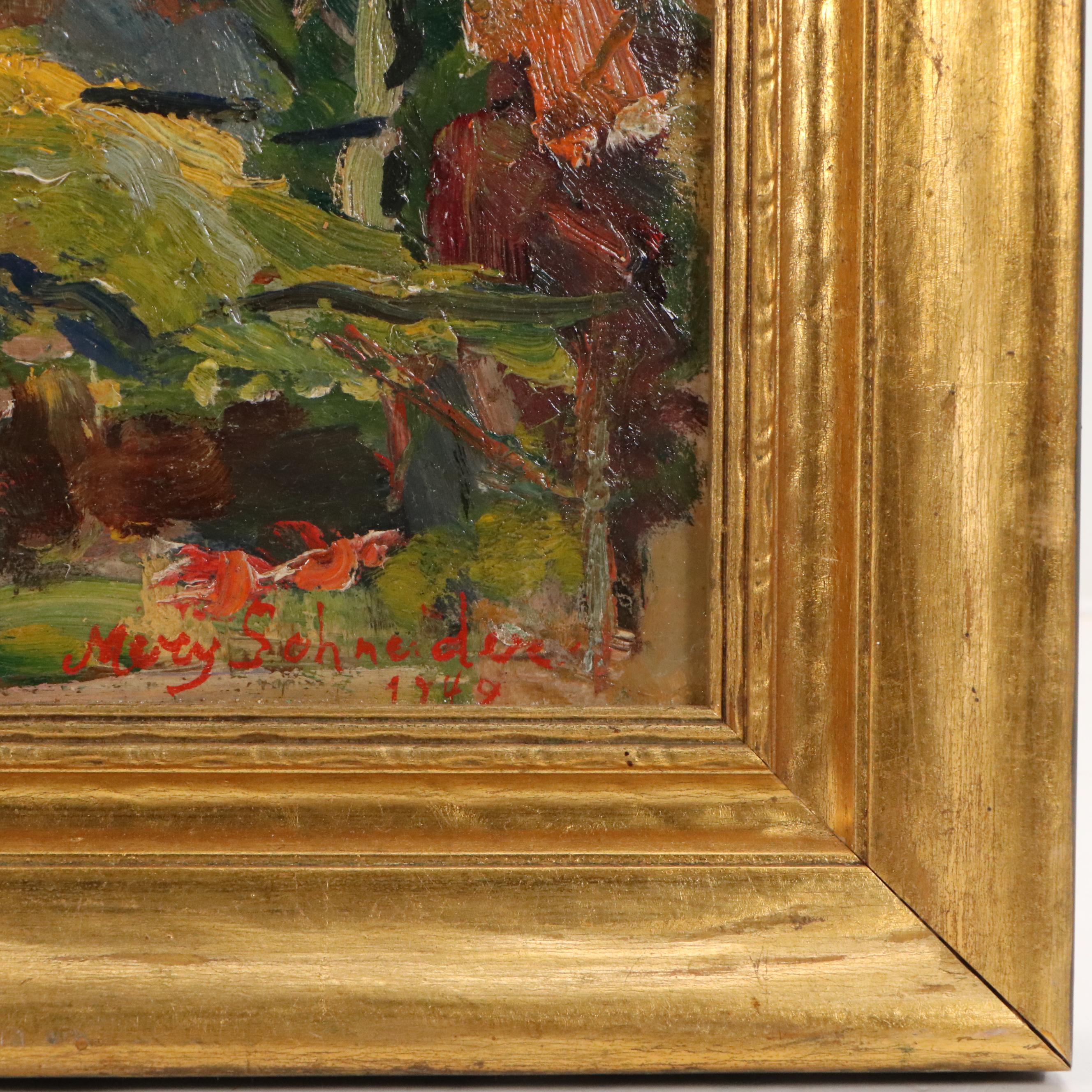 Mary Schneider Oil Painting of Spanish Style Villa, 1949