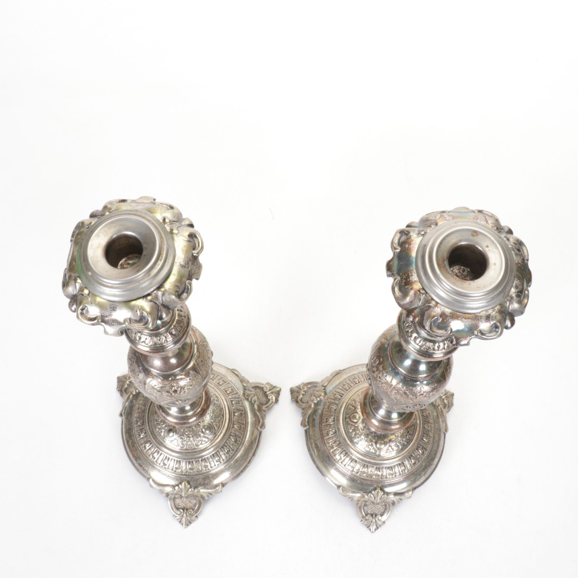 Joseph Fraget Russian Silver Plate Candlesticks, Late 19th to Early 20th Century