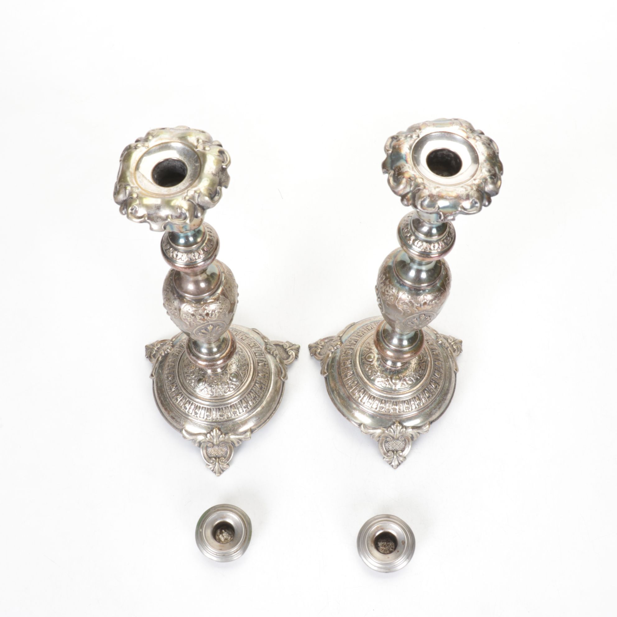 Joseph Fraget Russian Silver Plate Candlesticks, Late 19th to Early 20th Century