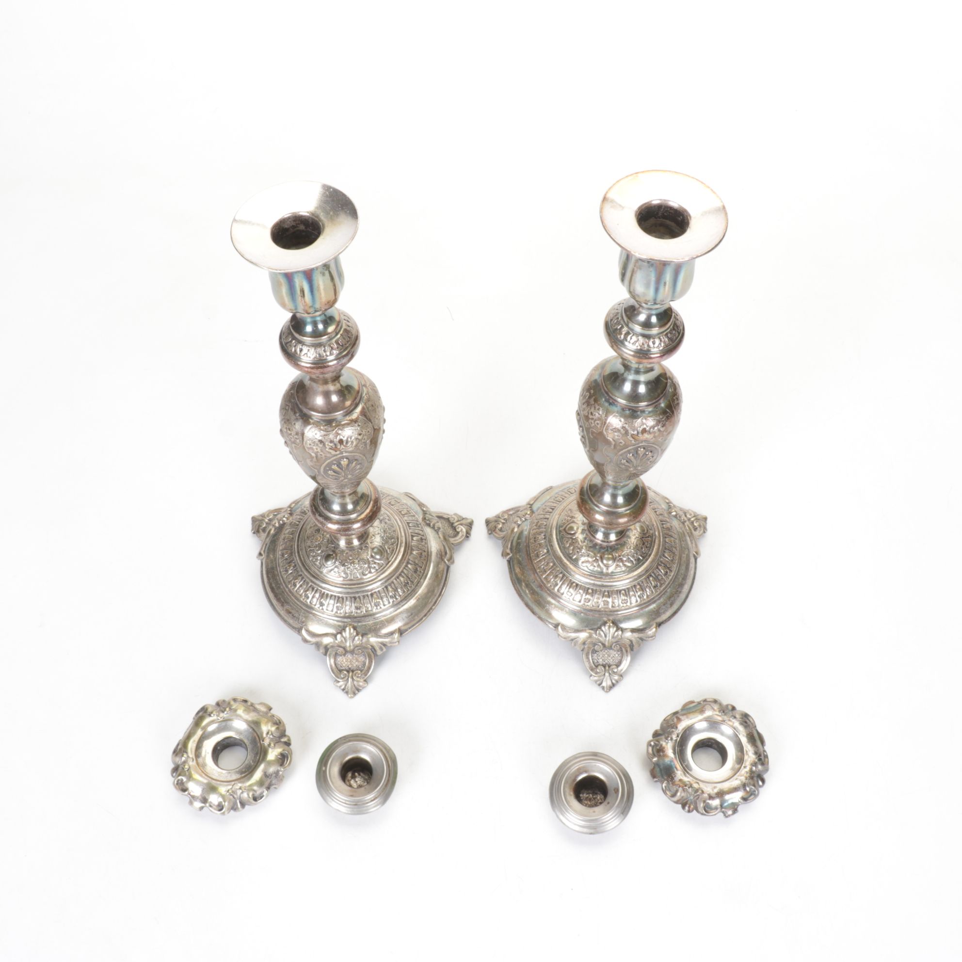 Joseph Fraget Russian Silver Plate Candlesticks, Late 19th to Early 20th Century
