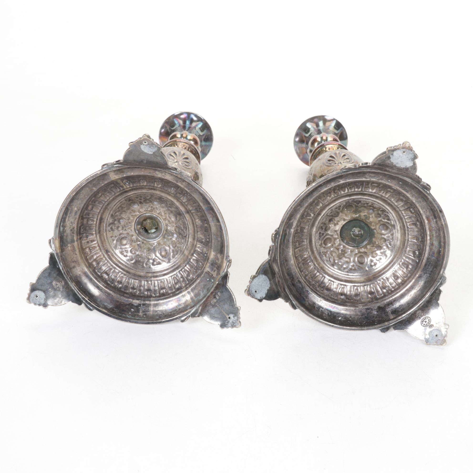 Joseph Fraget Russian Silver Plate Candlesticks, Late 19th to Early 20th Century