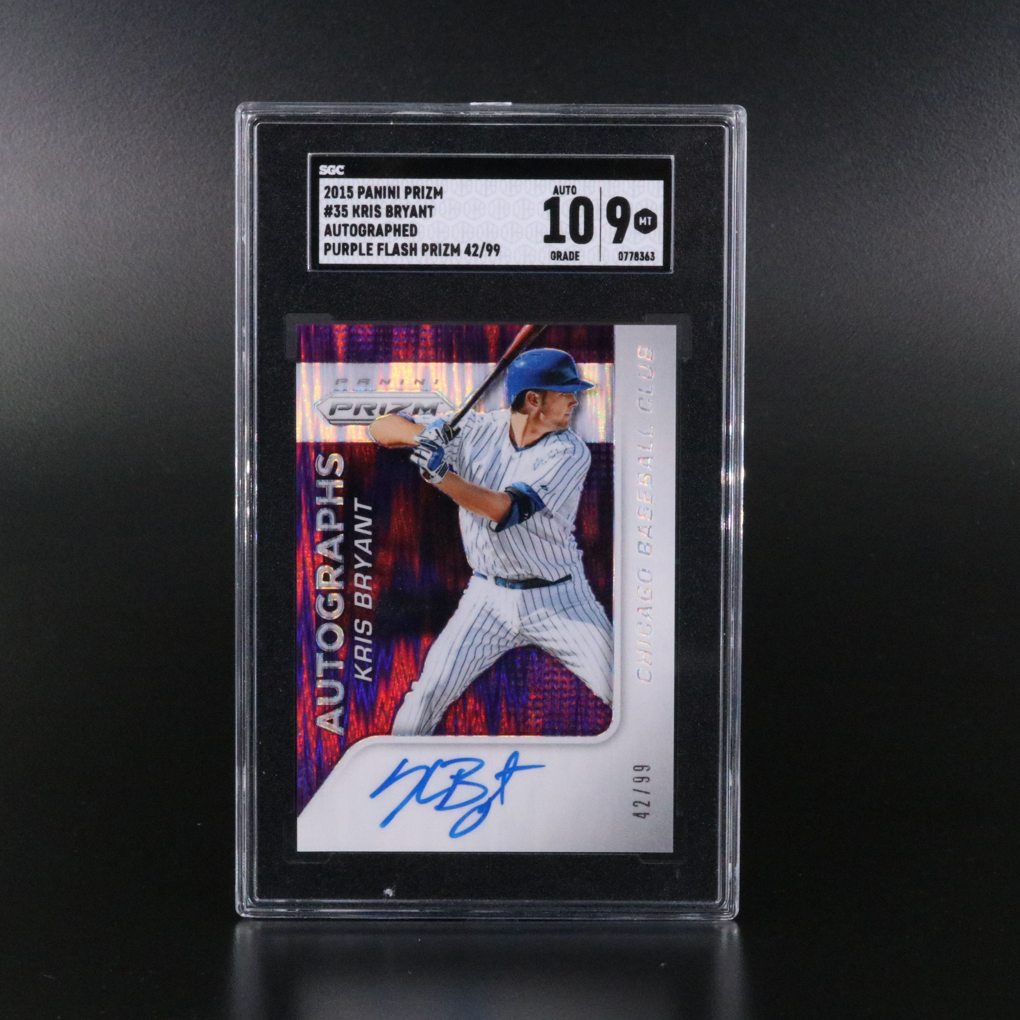 2015 Prizm Kris Bryant Purple Flash Prizm Signed Card No. 42/99 Graded SGC 9