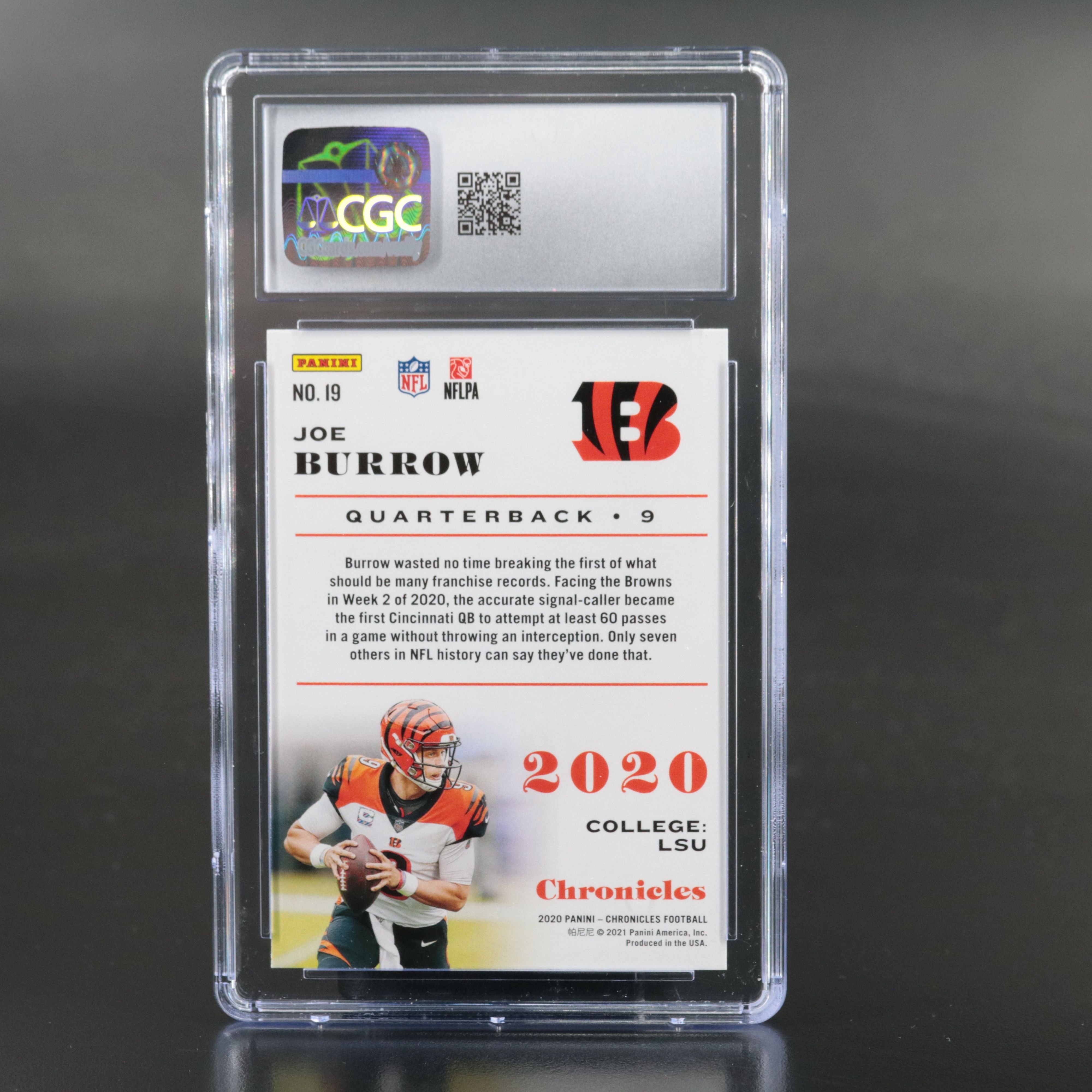 2020 Chronicles Joe Burrow Cincinnati Bengals Rookie Card Graded CGC 10