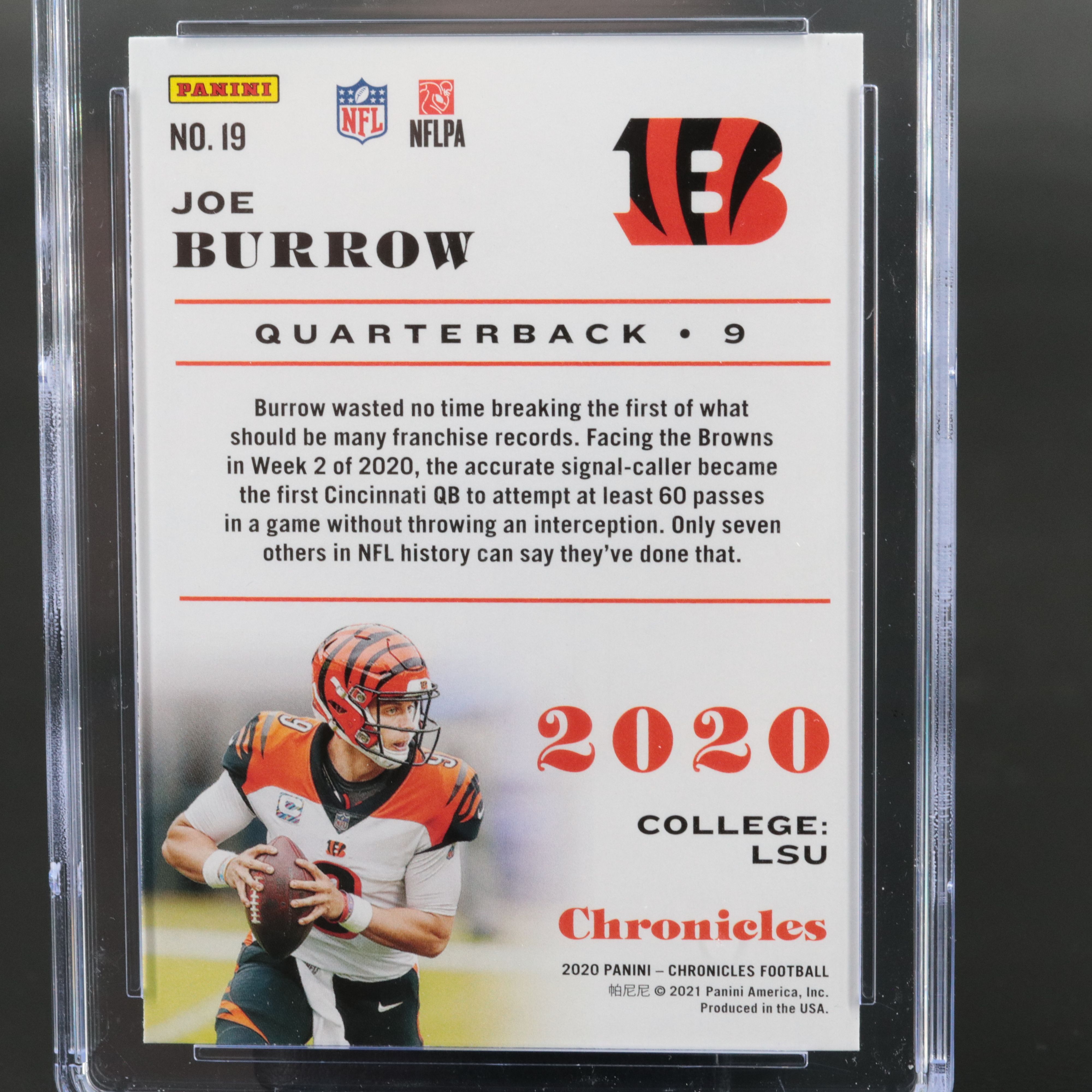 2020 Chronicles Joe Burrow Cincinnati Bengals Rookie Card Graded CGC 10