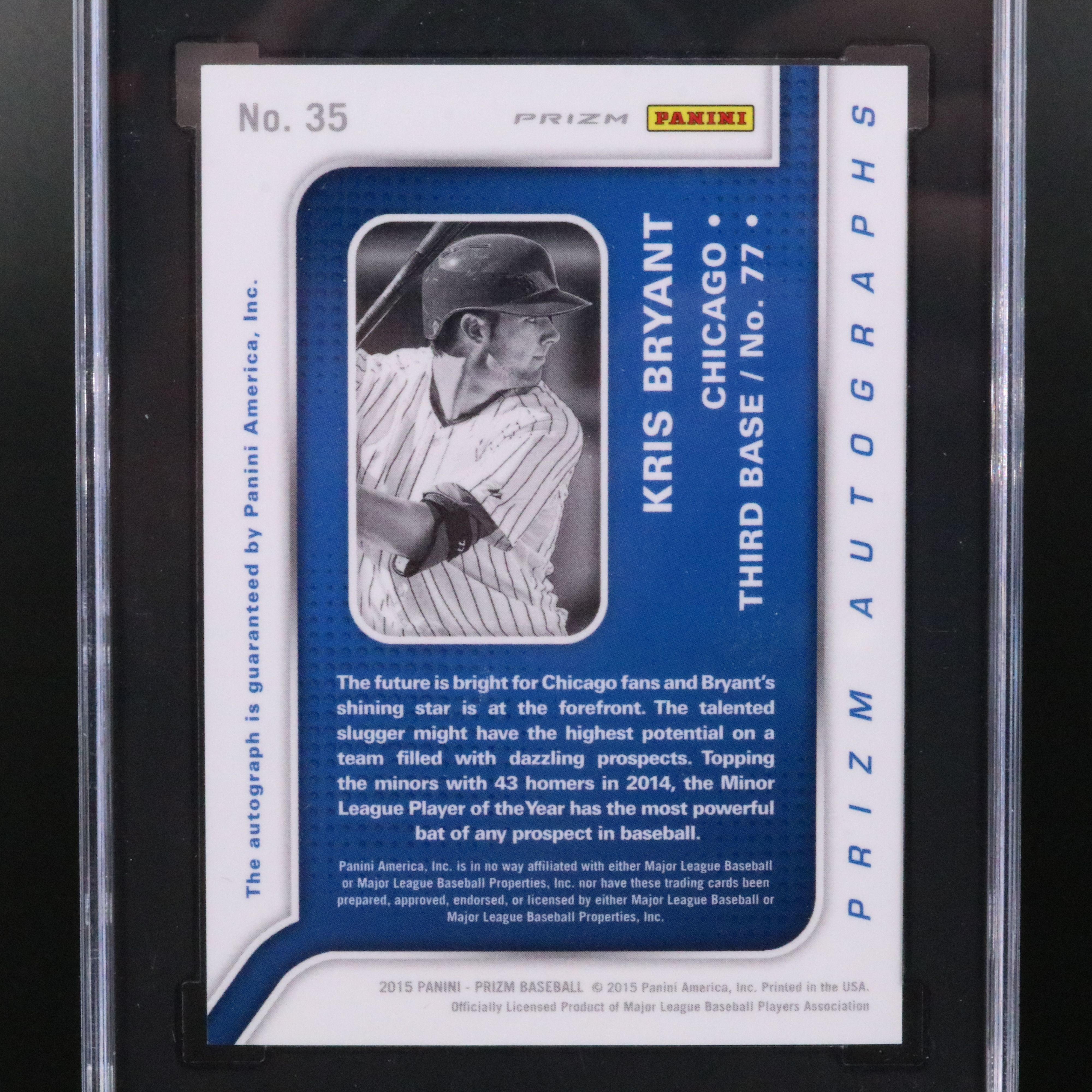 2015 Prizm Kris Bryant Purple Flash Prizm Signed Card No. 42/99 Graded SGC 9