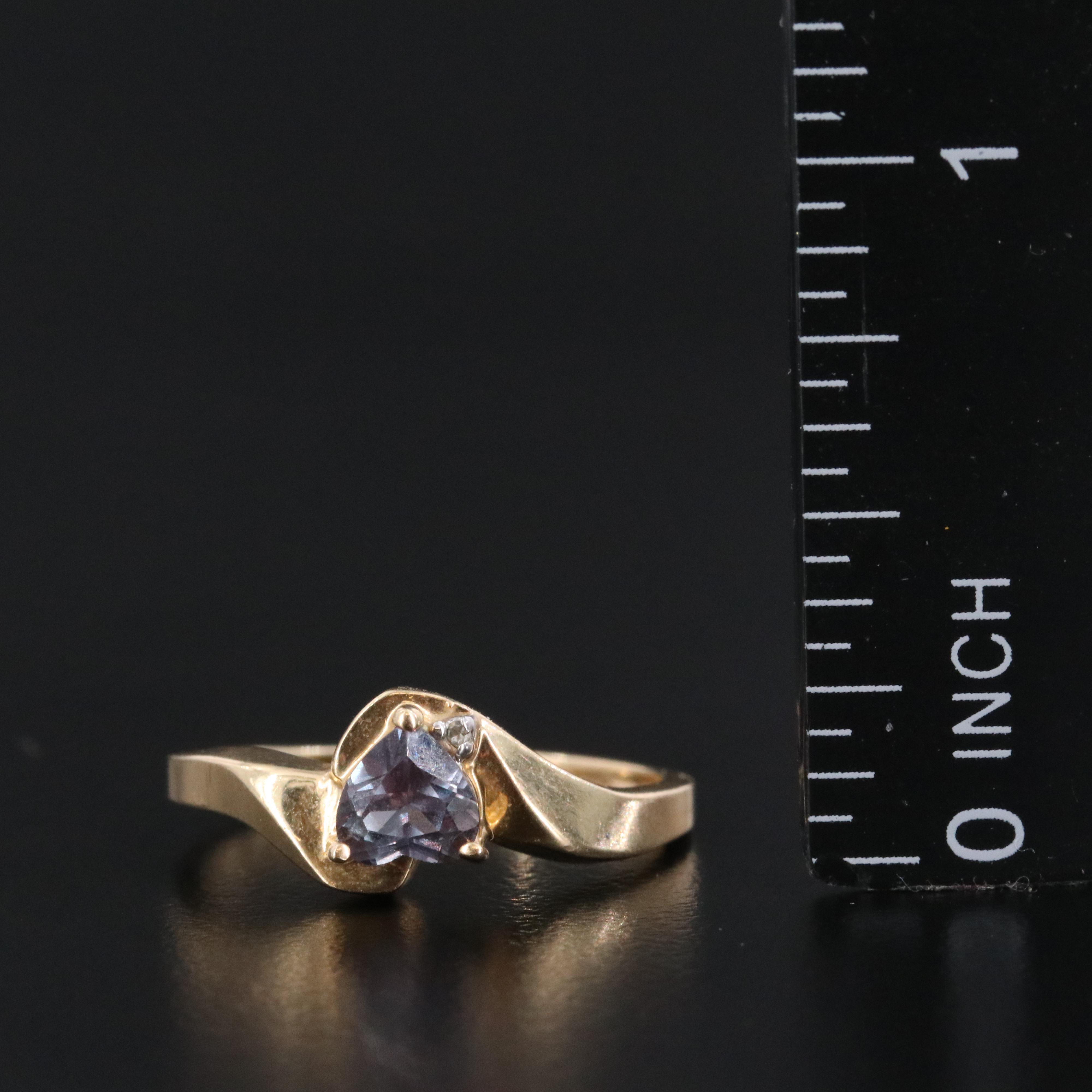 10K Color Change Sapphire Heart Ring with Diamond Accent