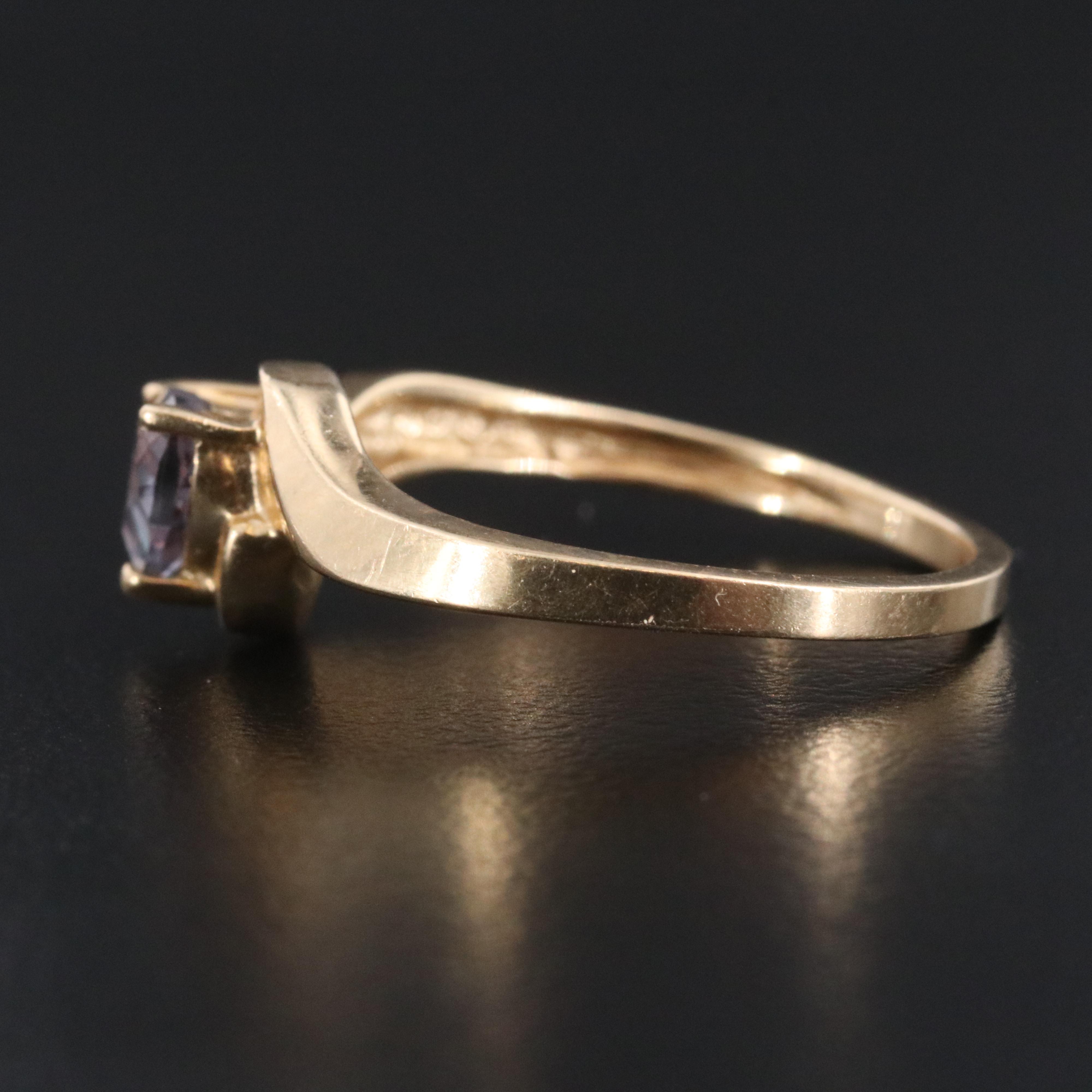 10K Color Change Sapphire Heart Ring with Diamond Accent