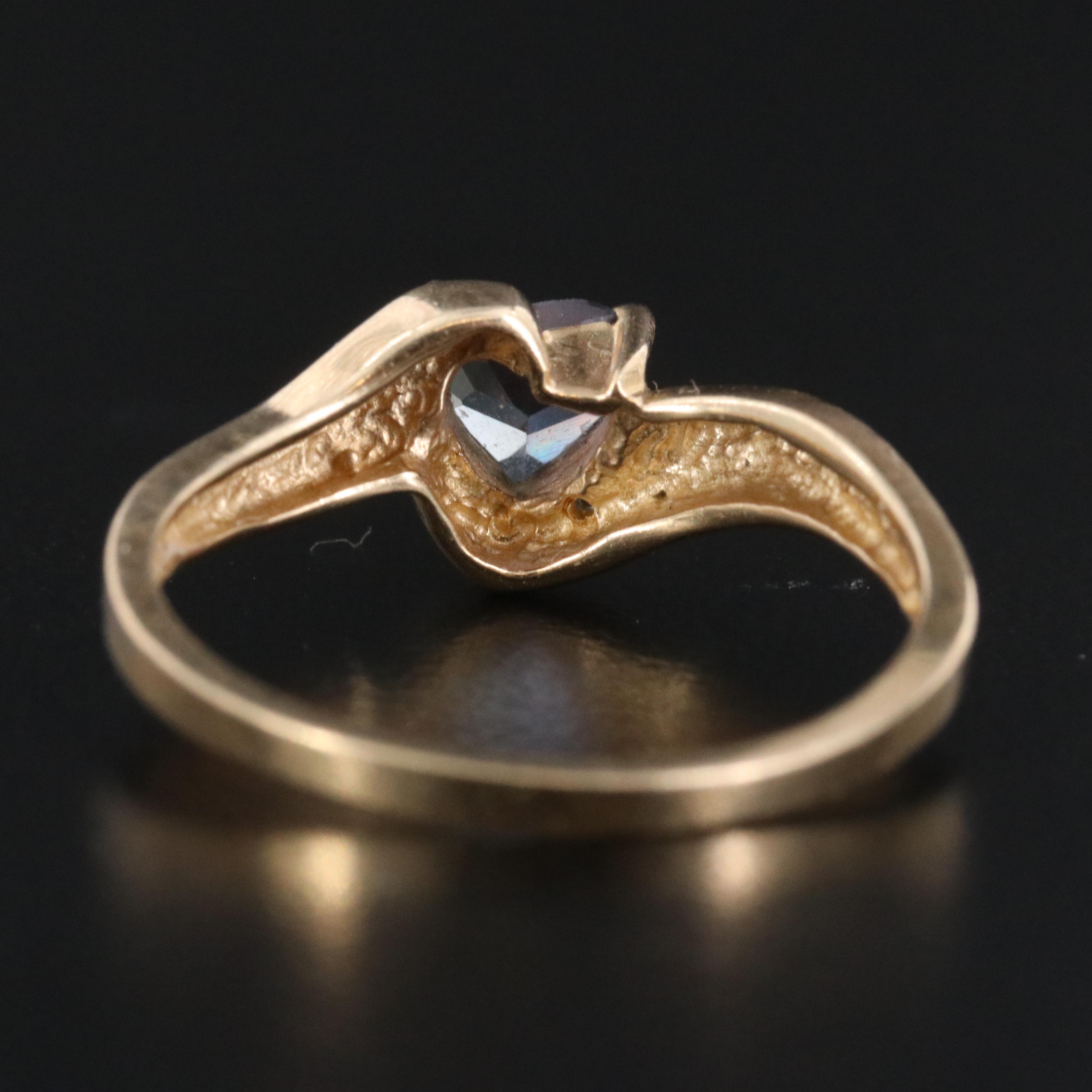 10K Color Change Sapphire Heart Ring with Diamond Accent