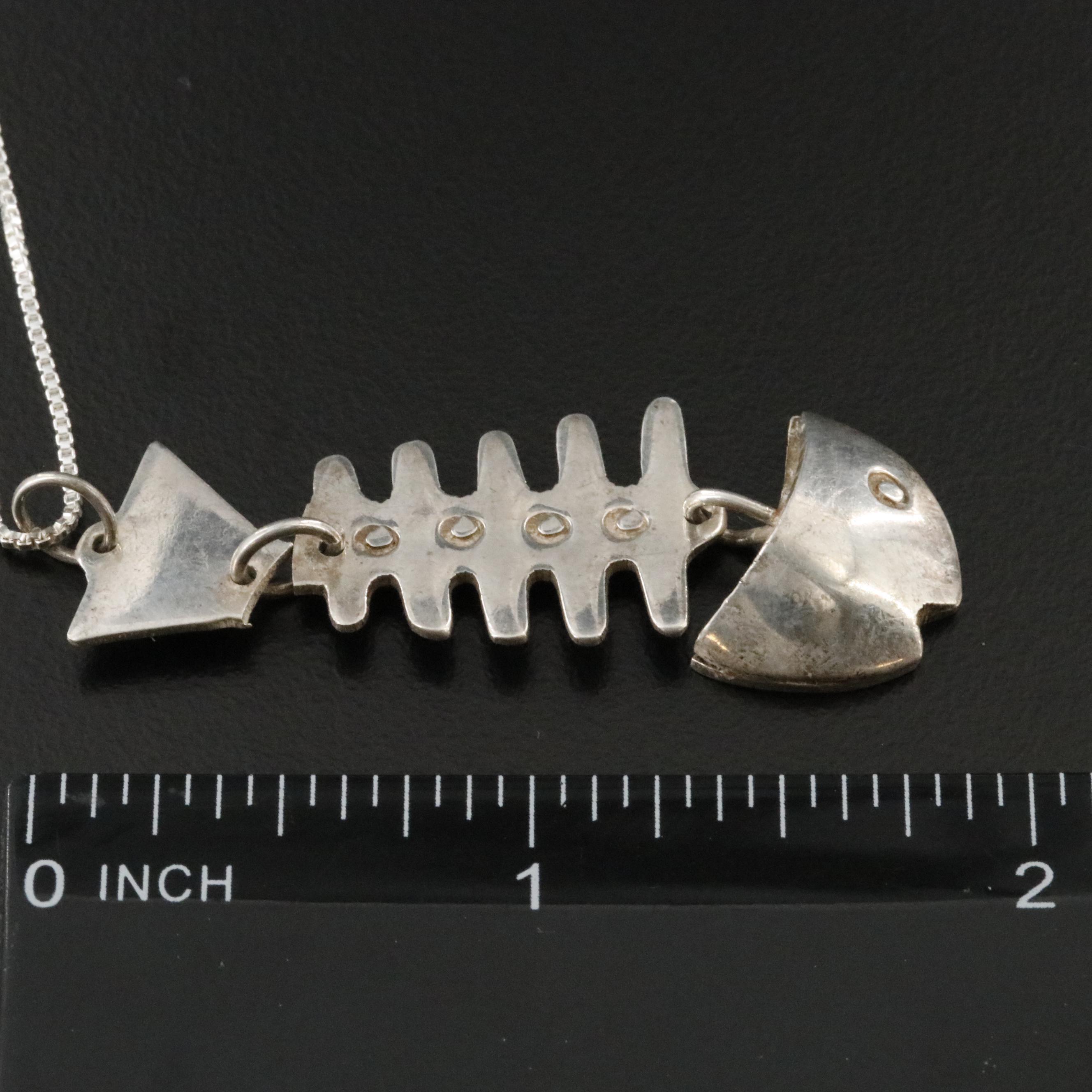 Sterling Fishbone Pendant Necklace