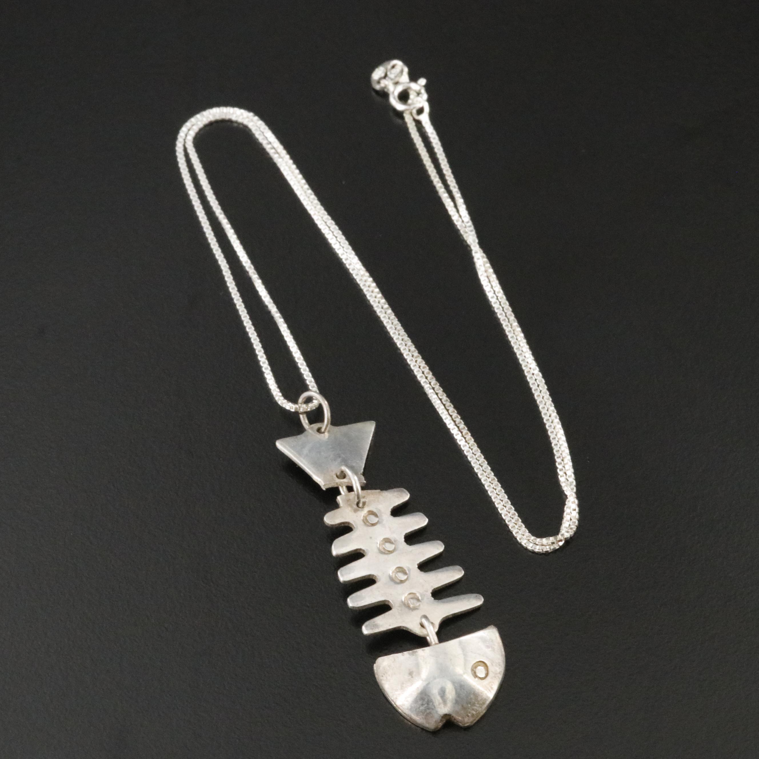 Sterling Fishbone Pendant Necklace