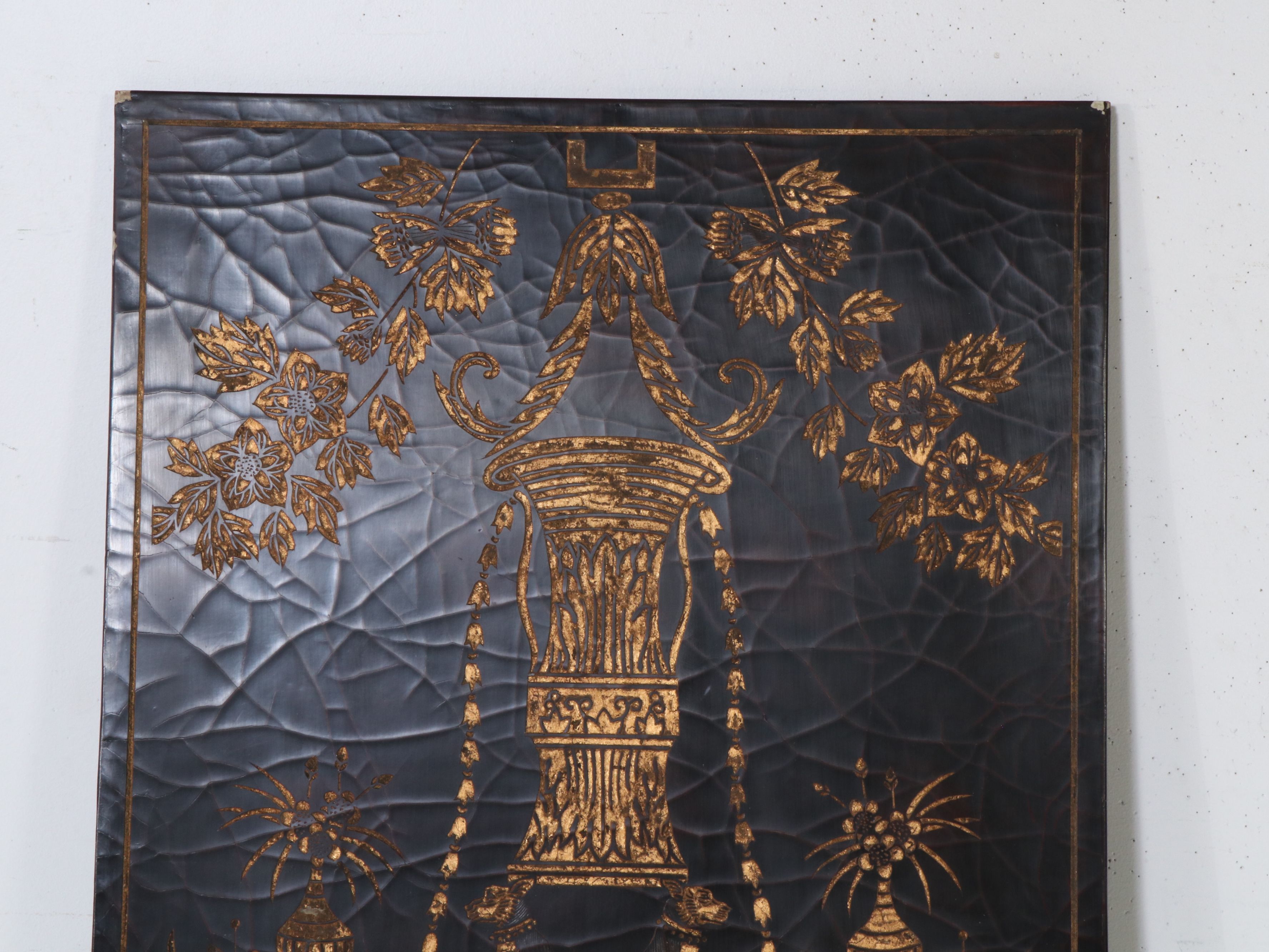 French Chinoiserie Style Black and Gold Hanging Panel