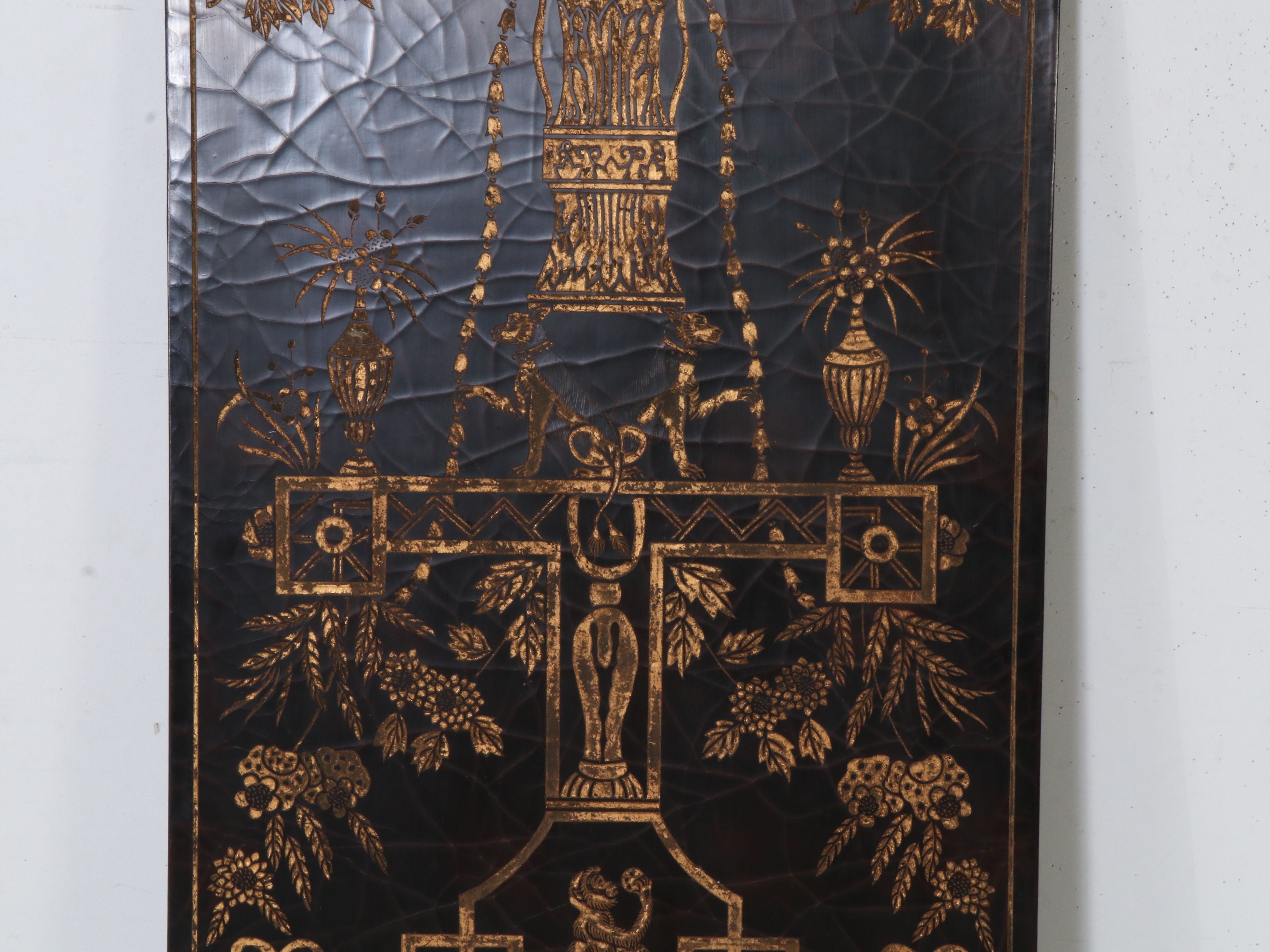 French Chinoiserie Style Black and Gold Hanging Panel