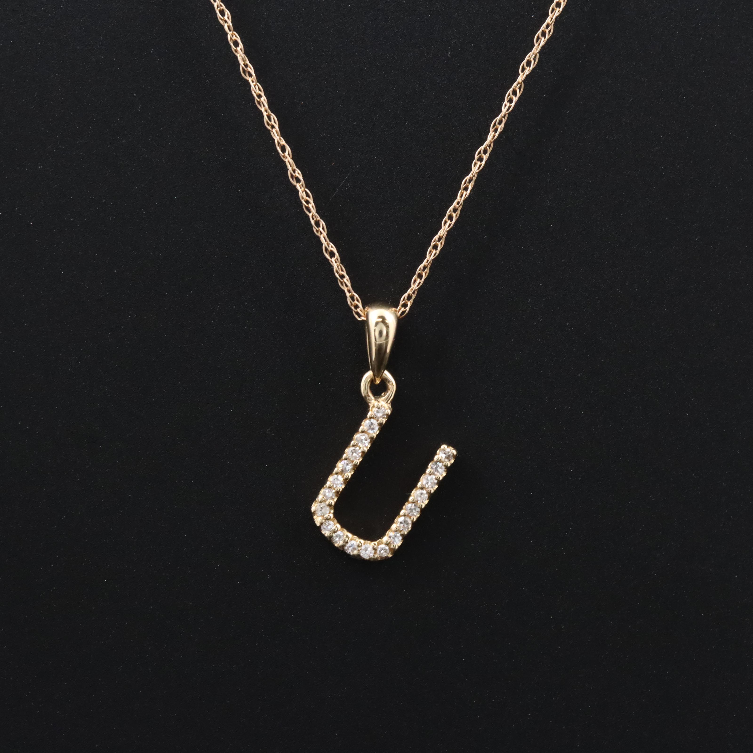 14K 0.07 CTW Diamond "U" Initial Pendant Necklace