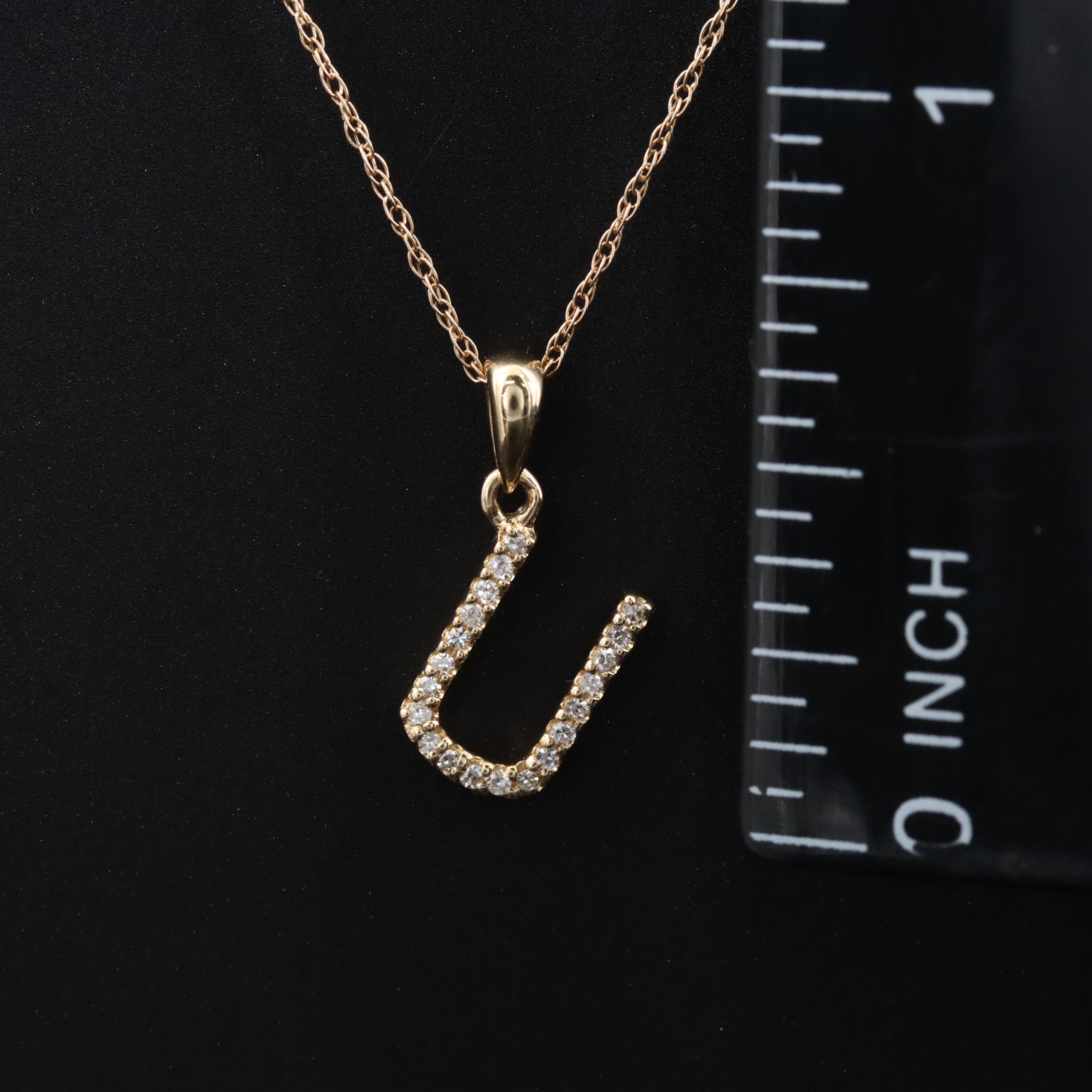 14K 0.07 CTW Diamond "U" Initial Pendant Necklace