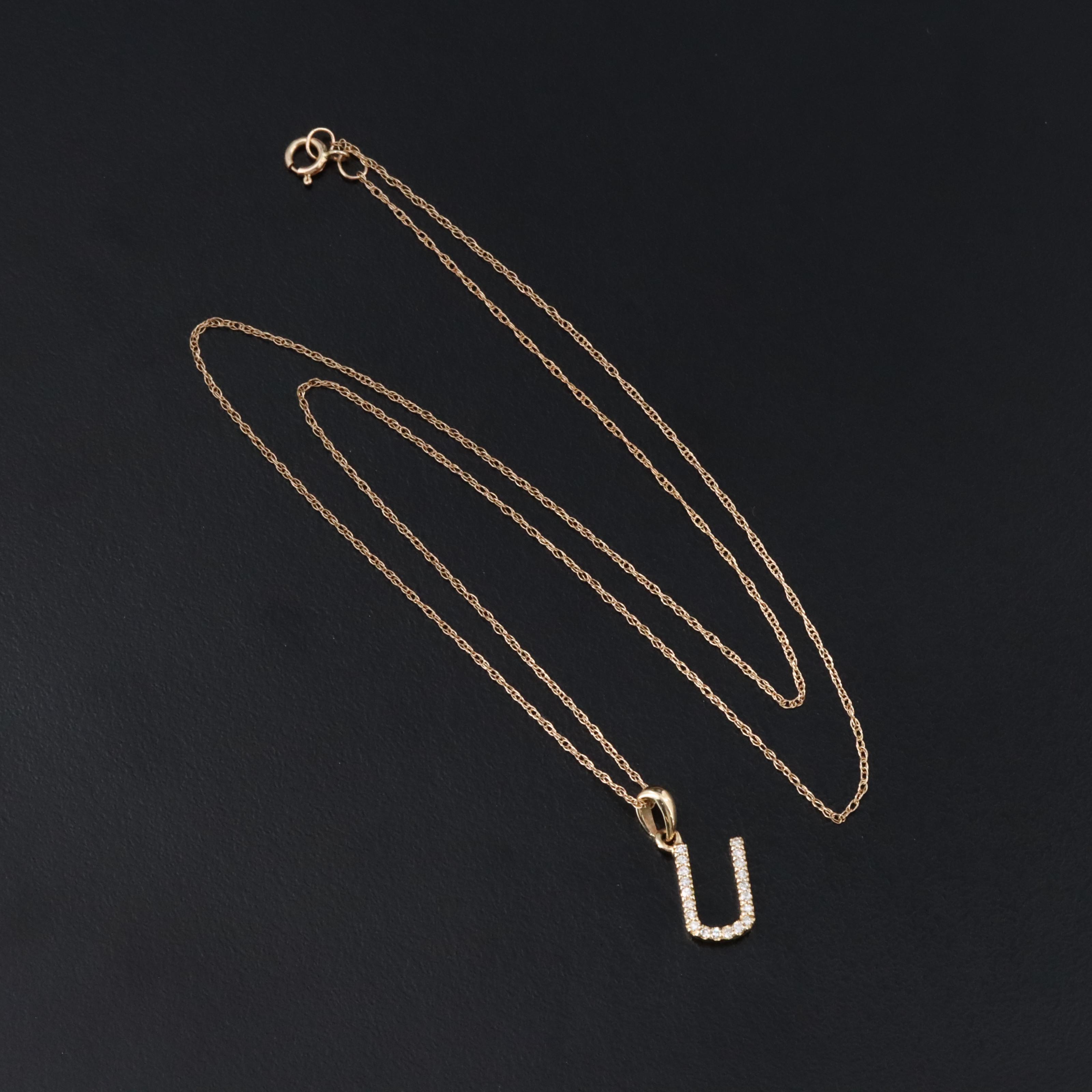 14K 0.07 CTW Diamond "U" Initial Pendant Necklace
