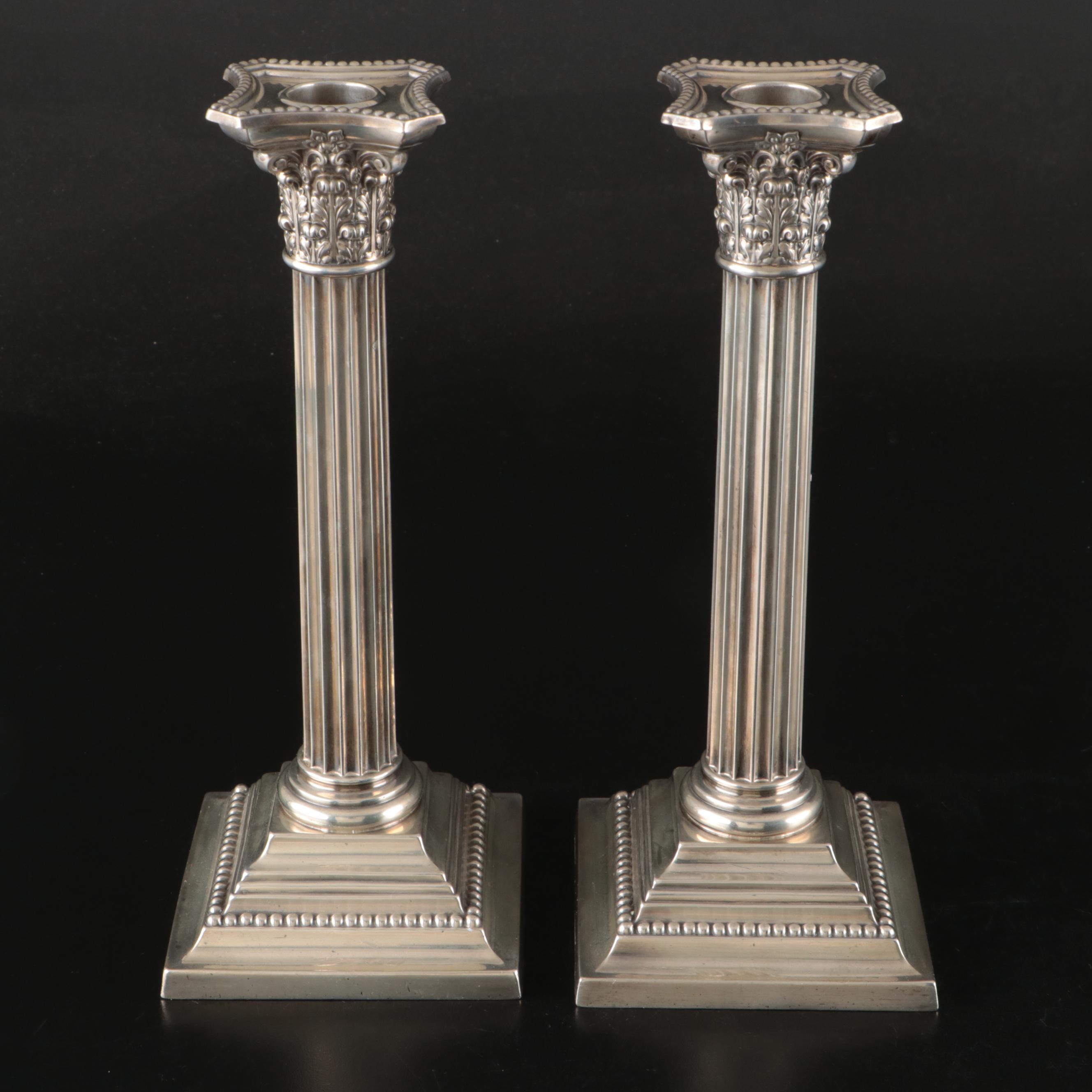 Gorham Sterling Neoclassical Corinthian Column Candlesticks, Early 20th Century