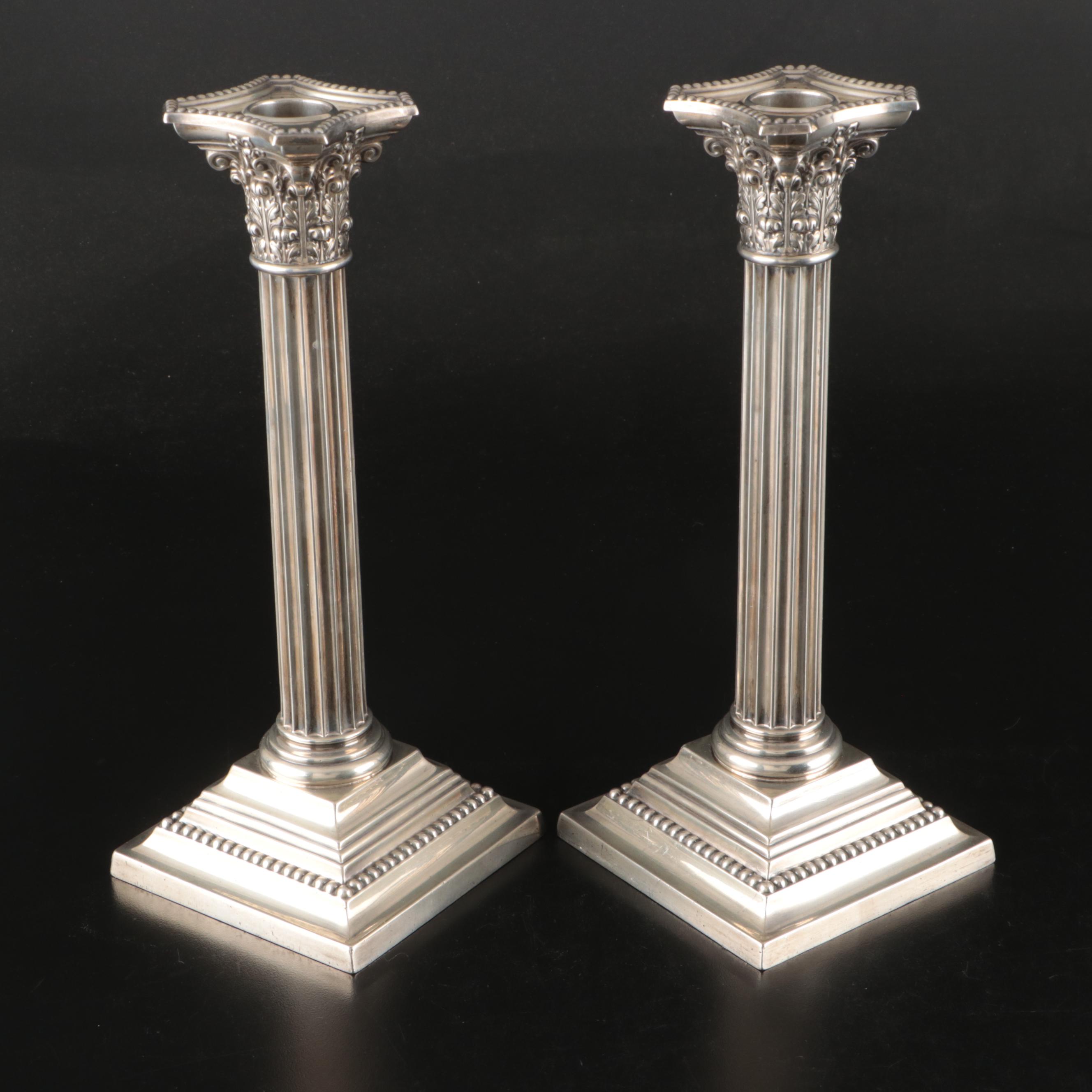 Gorham Sterling Neoclassical Corinthian Column Candlesticks, Early 20th Century