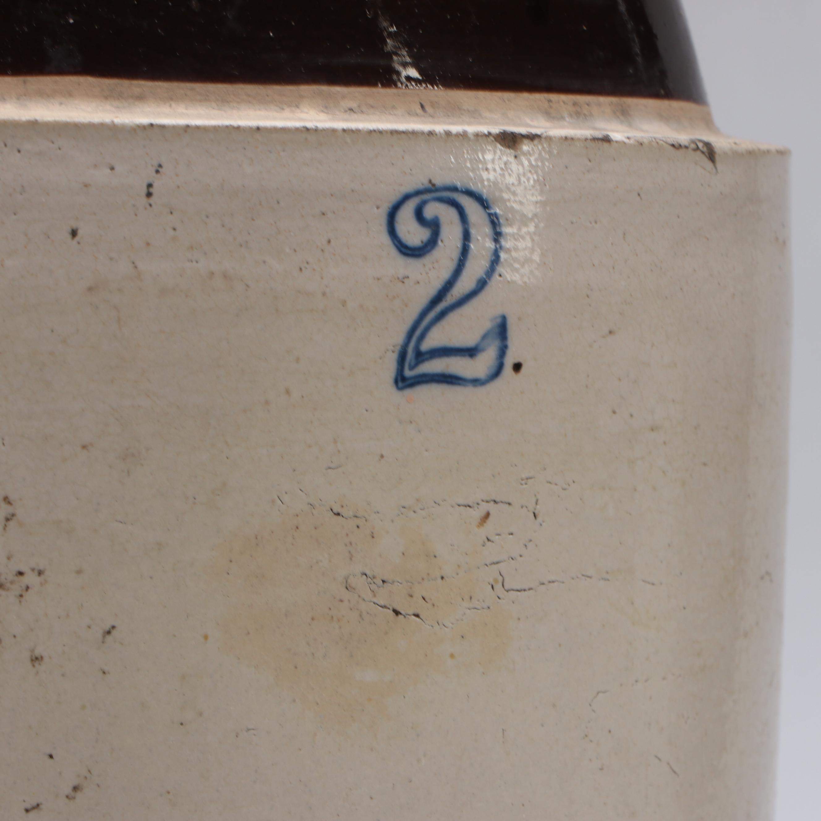 Pennsylvania Salt Glazed Crock with Cobalt Stencil Decoration and Other Crocks