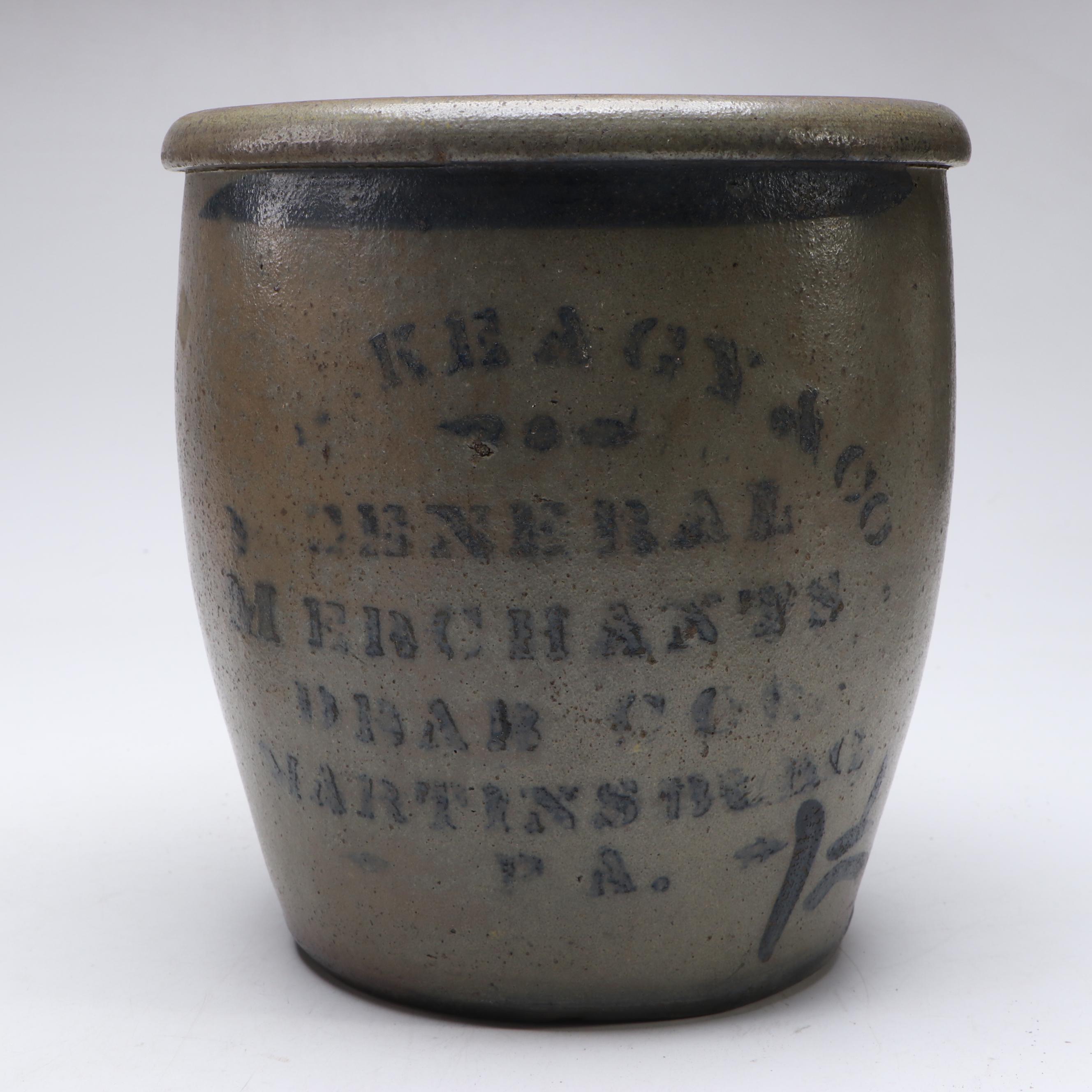 Pennsylvania Salt Glazed Crock with Cobalt Stencil Decoration and Other Crocks