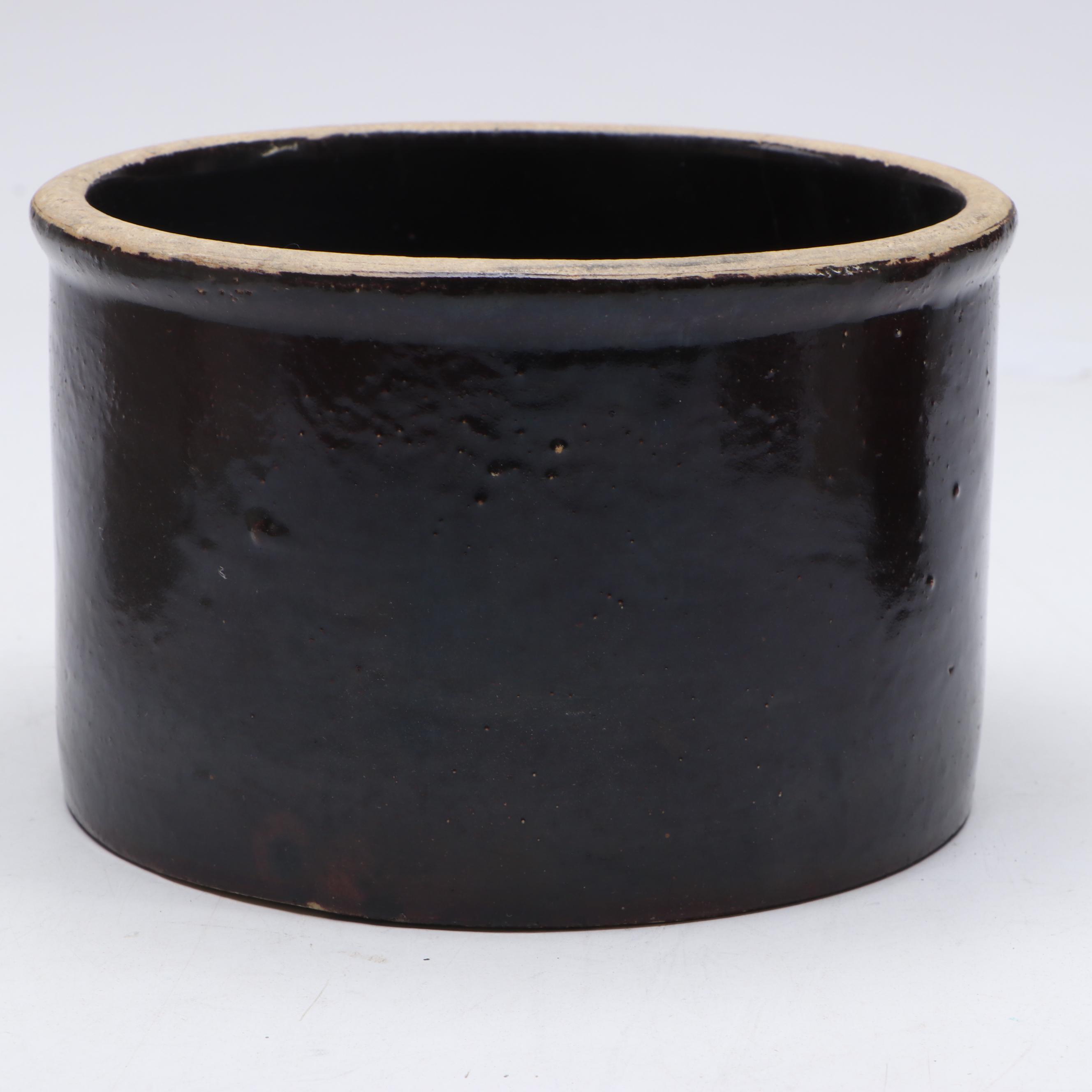 Pennsylvania Salt Glazed Crock with Cobalt Stencil Decoration and Other Crocks