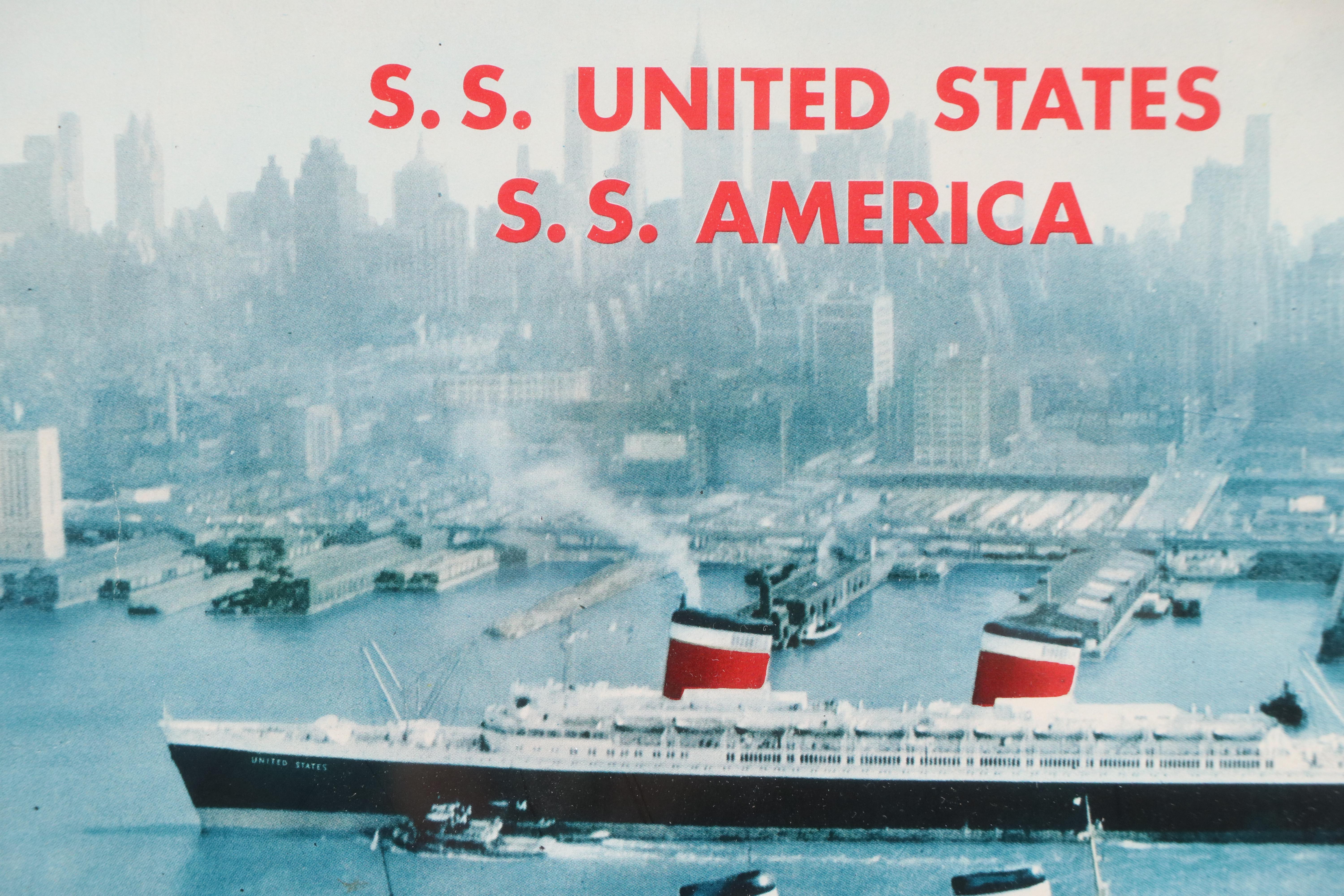 Offset Lithograph "United States Lines" S.S. America and S.S. United States