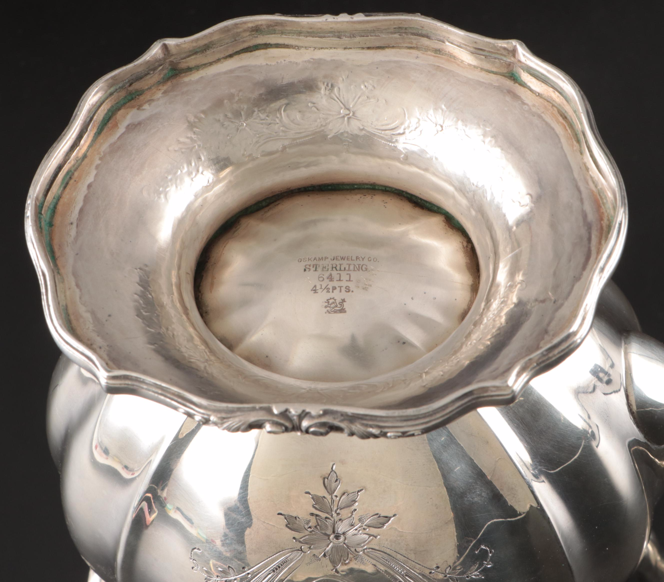 Redlich & Company Chased Floral Sterling Silver Pitcher, Early 20th Century