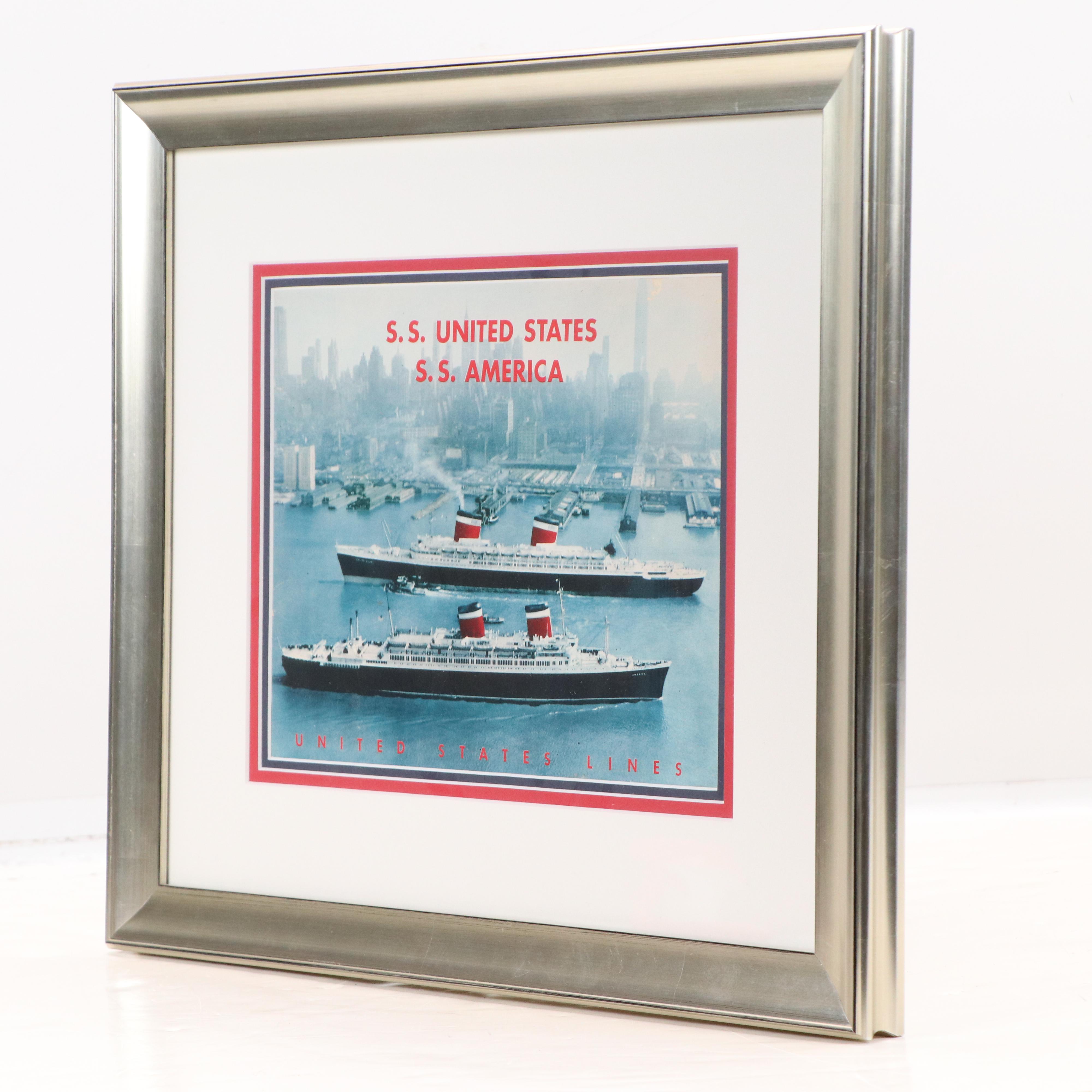 Offset Lithograph "United States Lines" S.S. America and S.S. United States