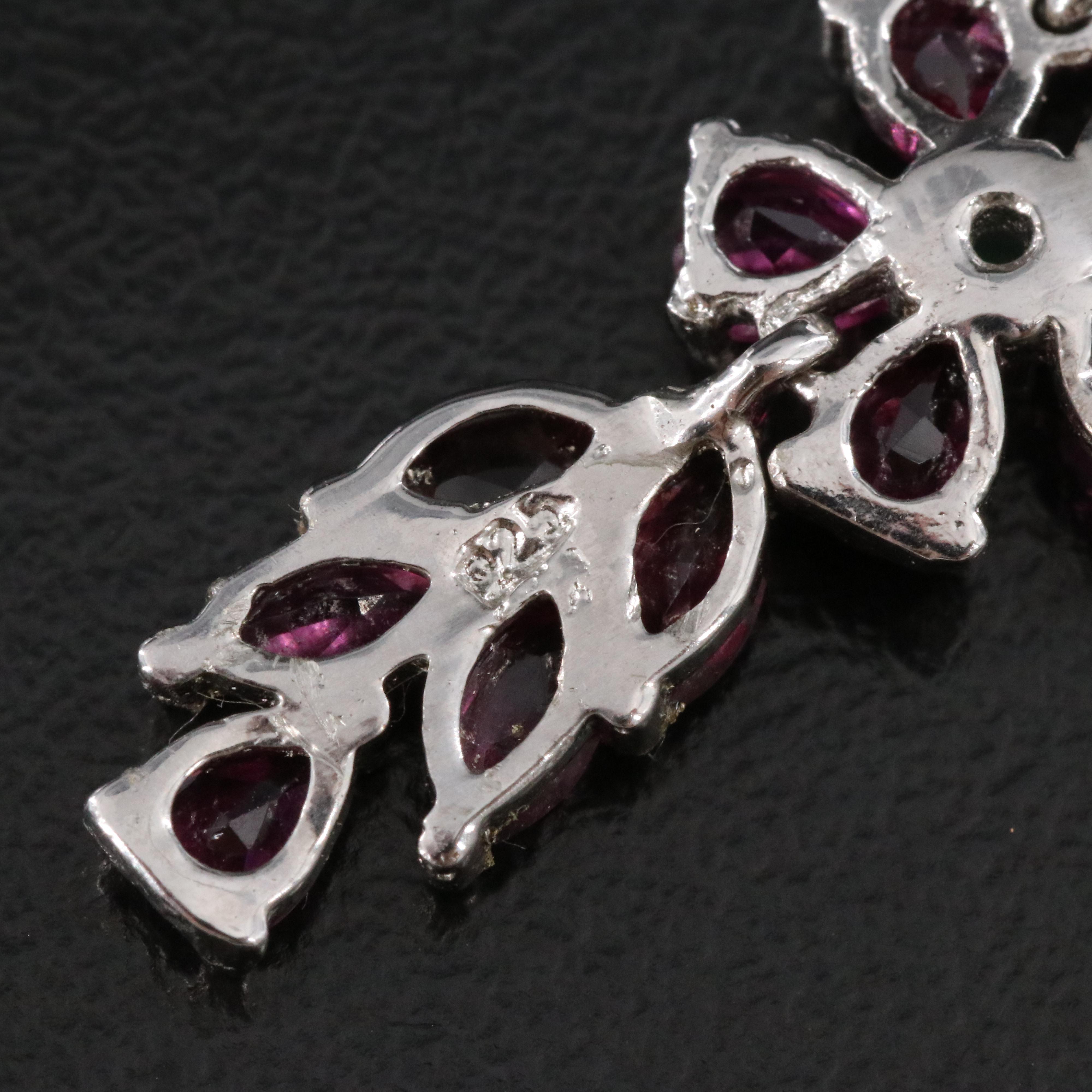 Sterling Floral Earrings Including Garnet, Emerald and Tourmaline