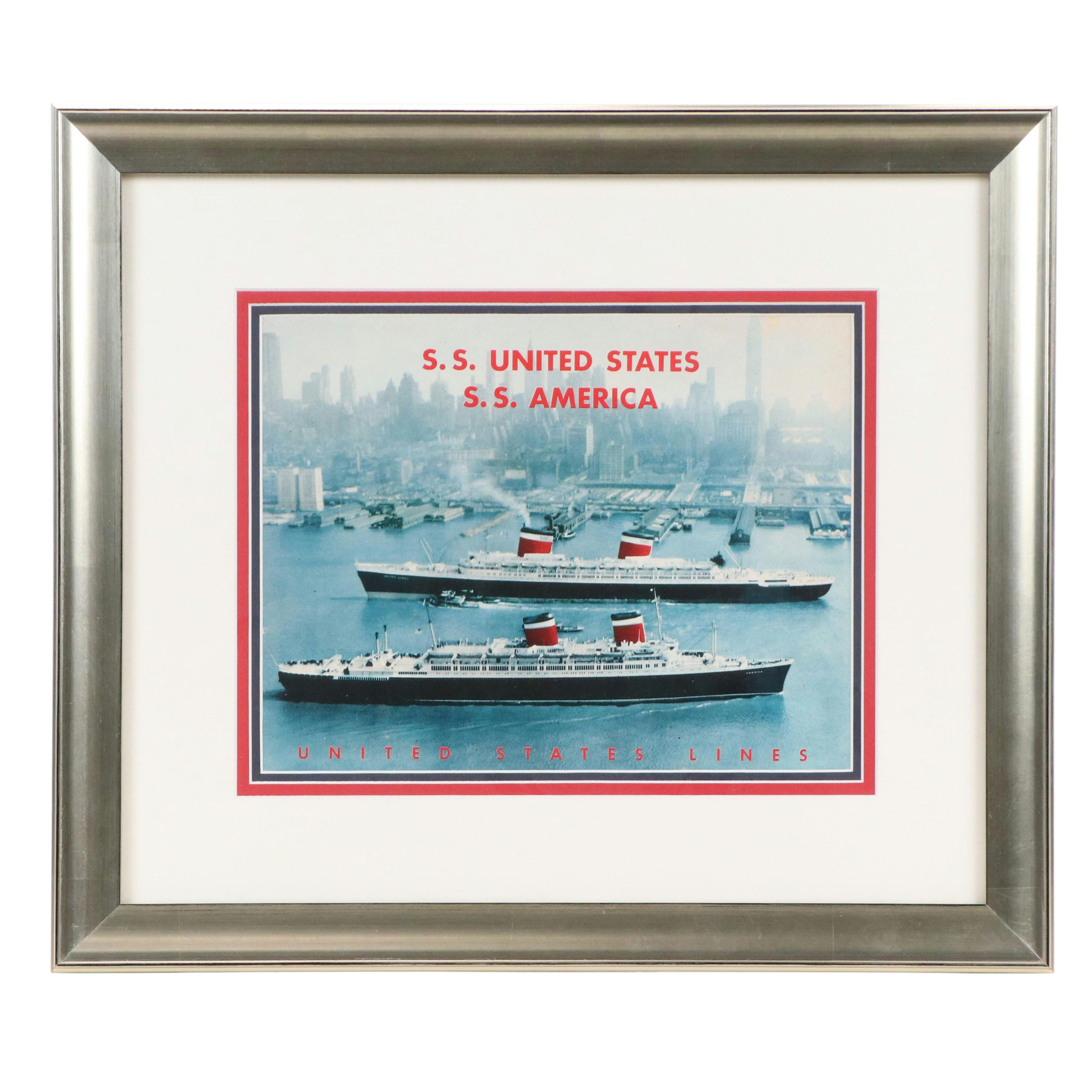 Offset Lithograph "United States Lines" S.S. America and S.S. United States