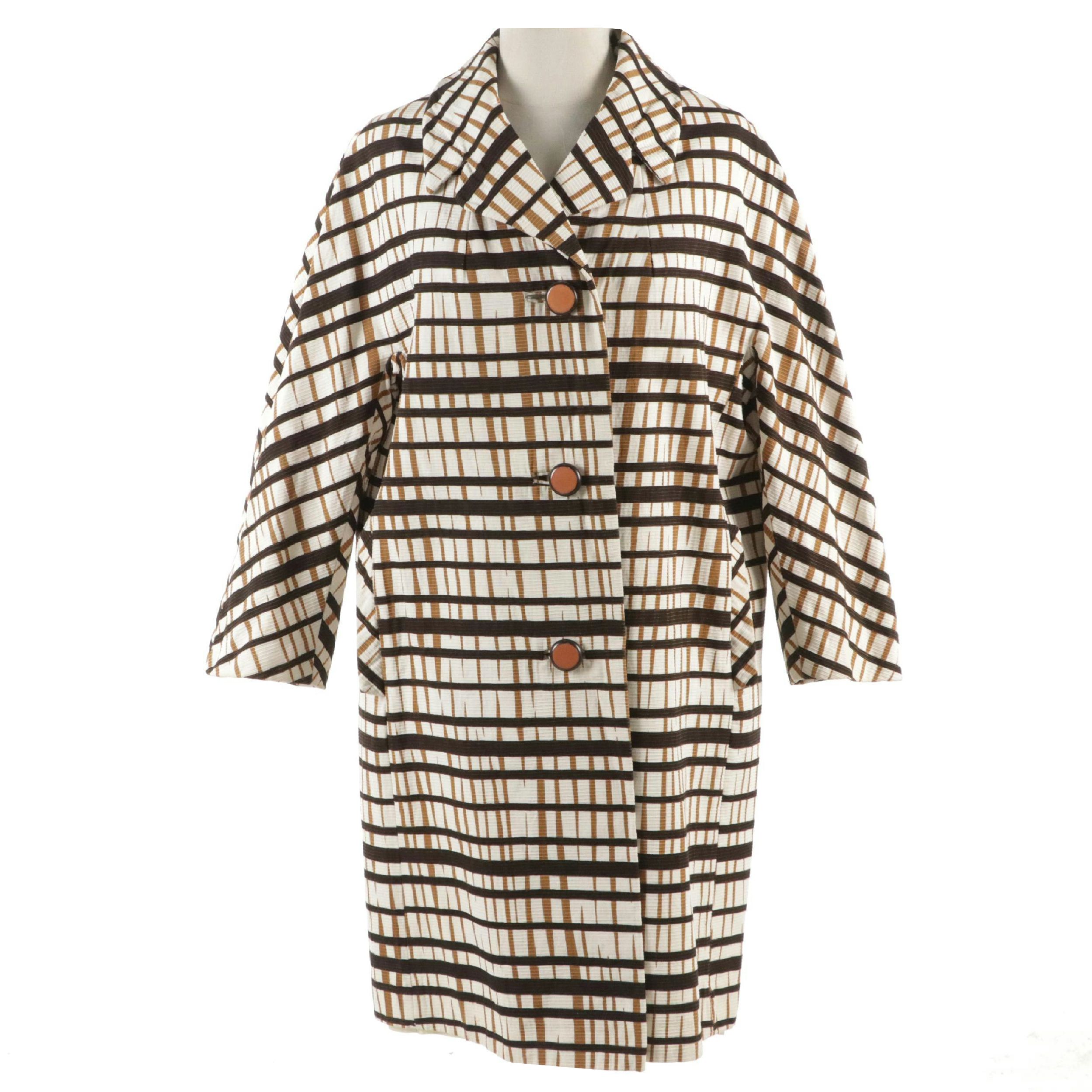 Zim-Stra Bold Stripe Print Button-Front Coat with Three-Quarter Sleeves, 1960s