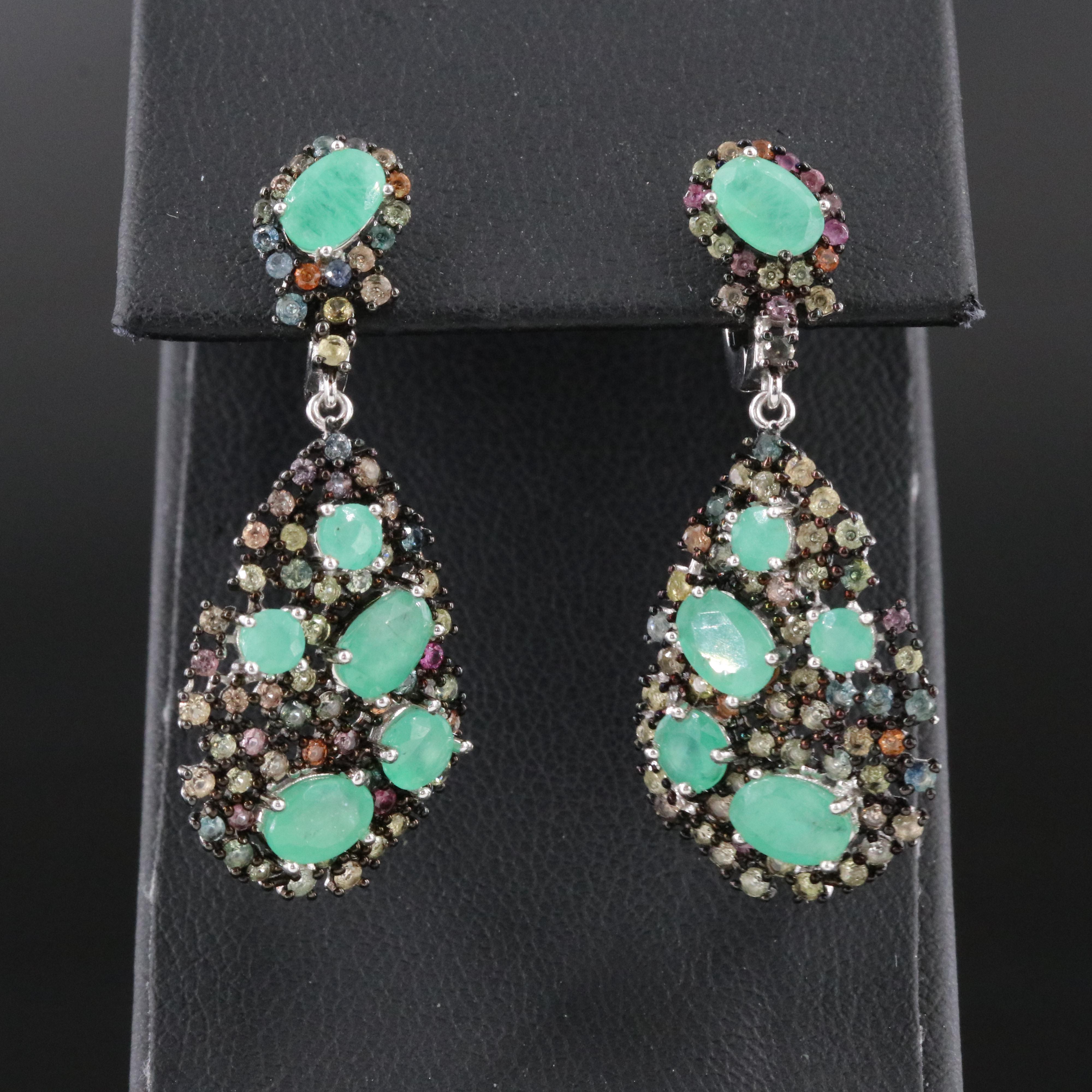 Sterling Emerald and Sapphire Pendant Earrings